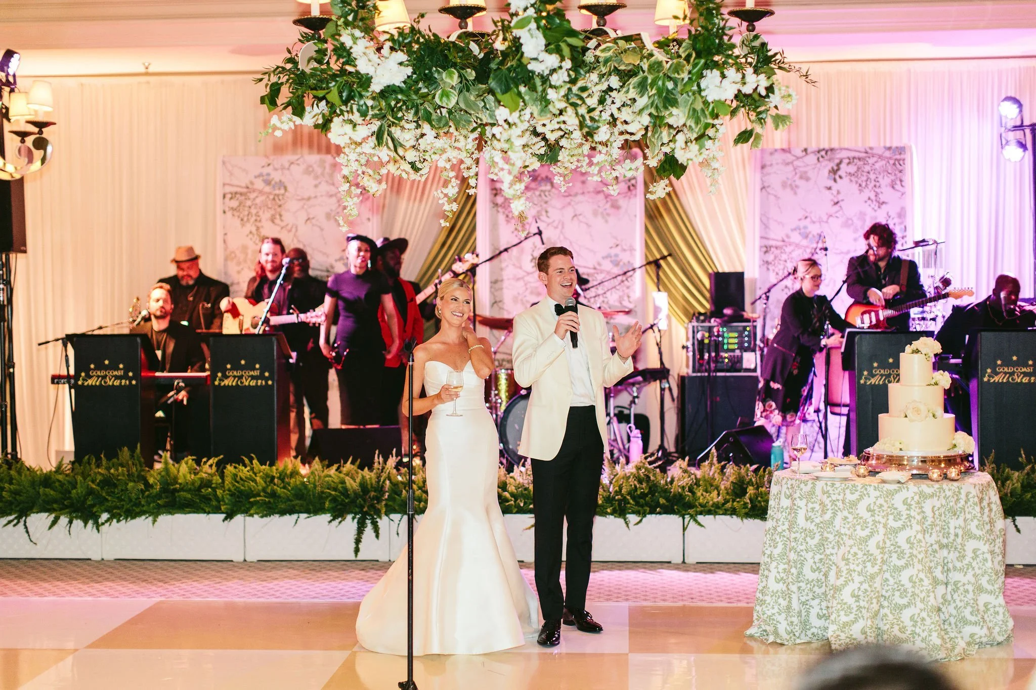 bride and groom toast at saddle &amp; cycle club