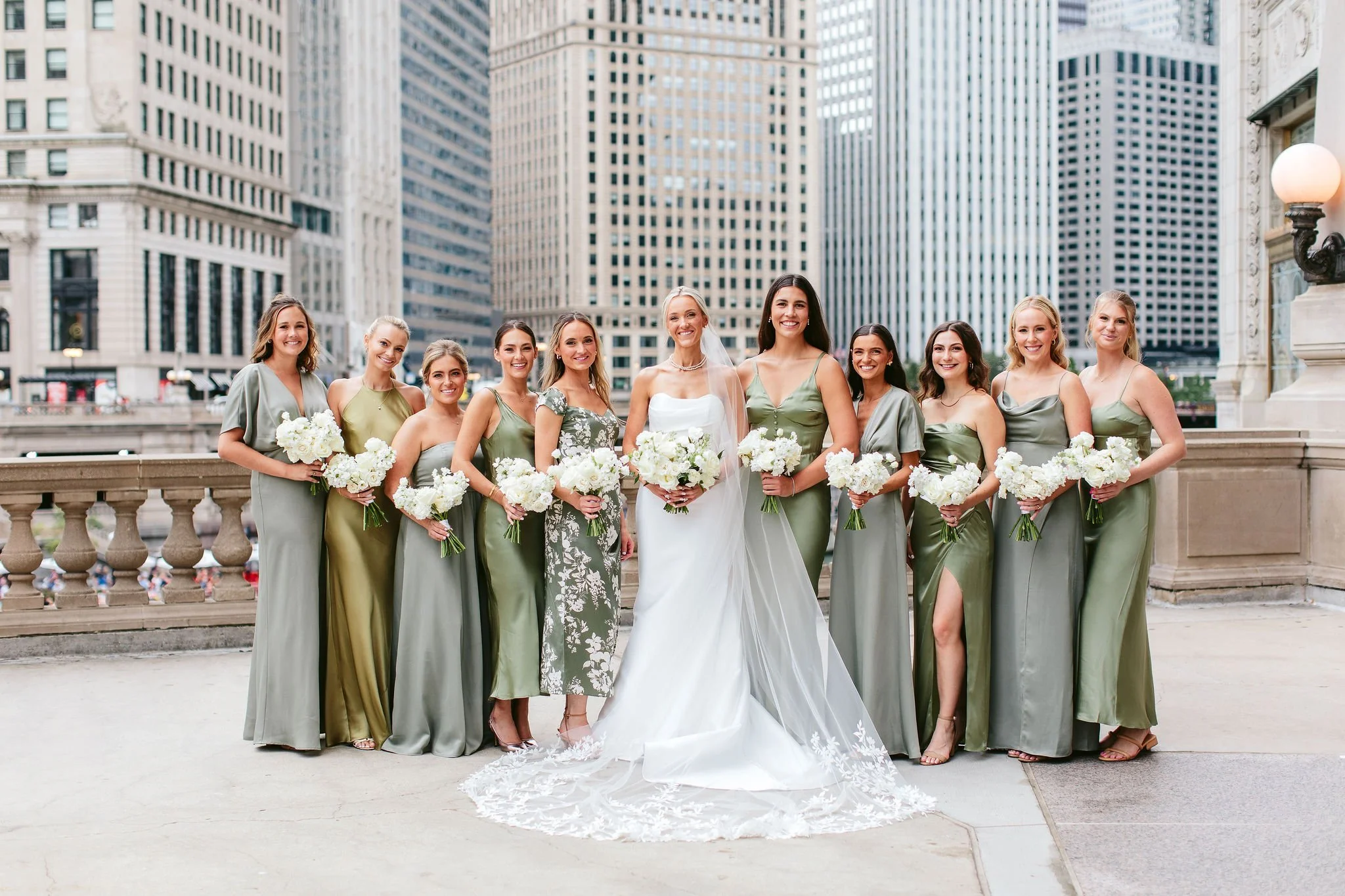 bridesmaid photo at Wrigley Building