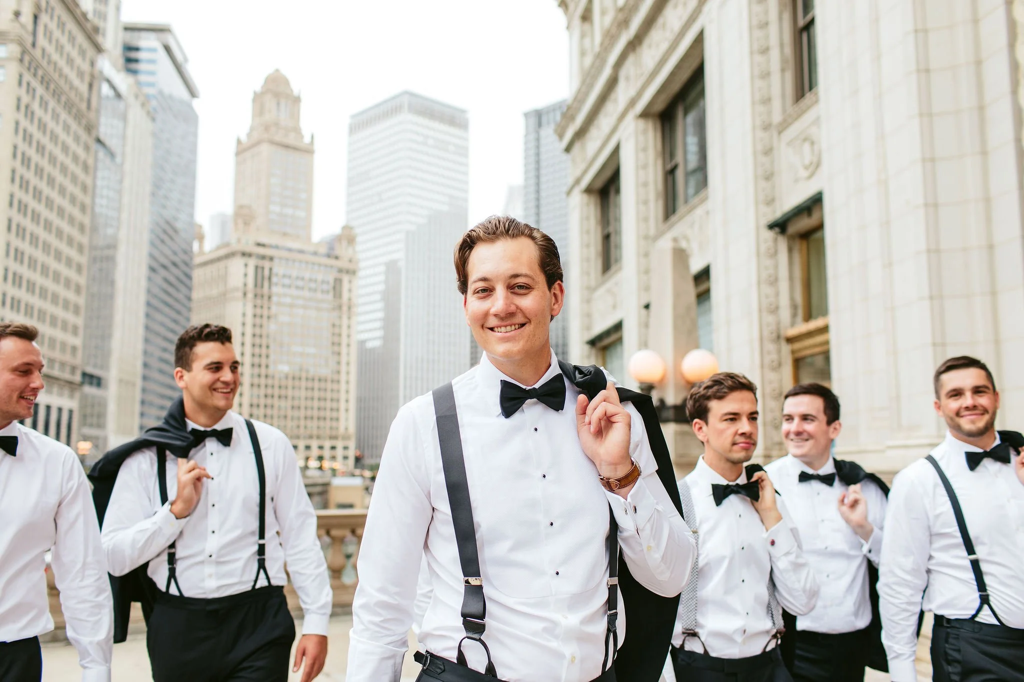 groomsmen at wrigley building
