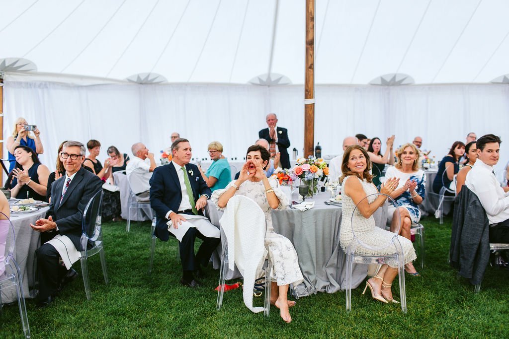 wedding guests at tent wedding