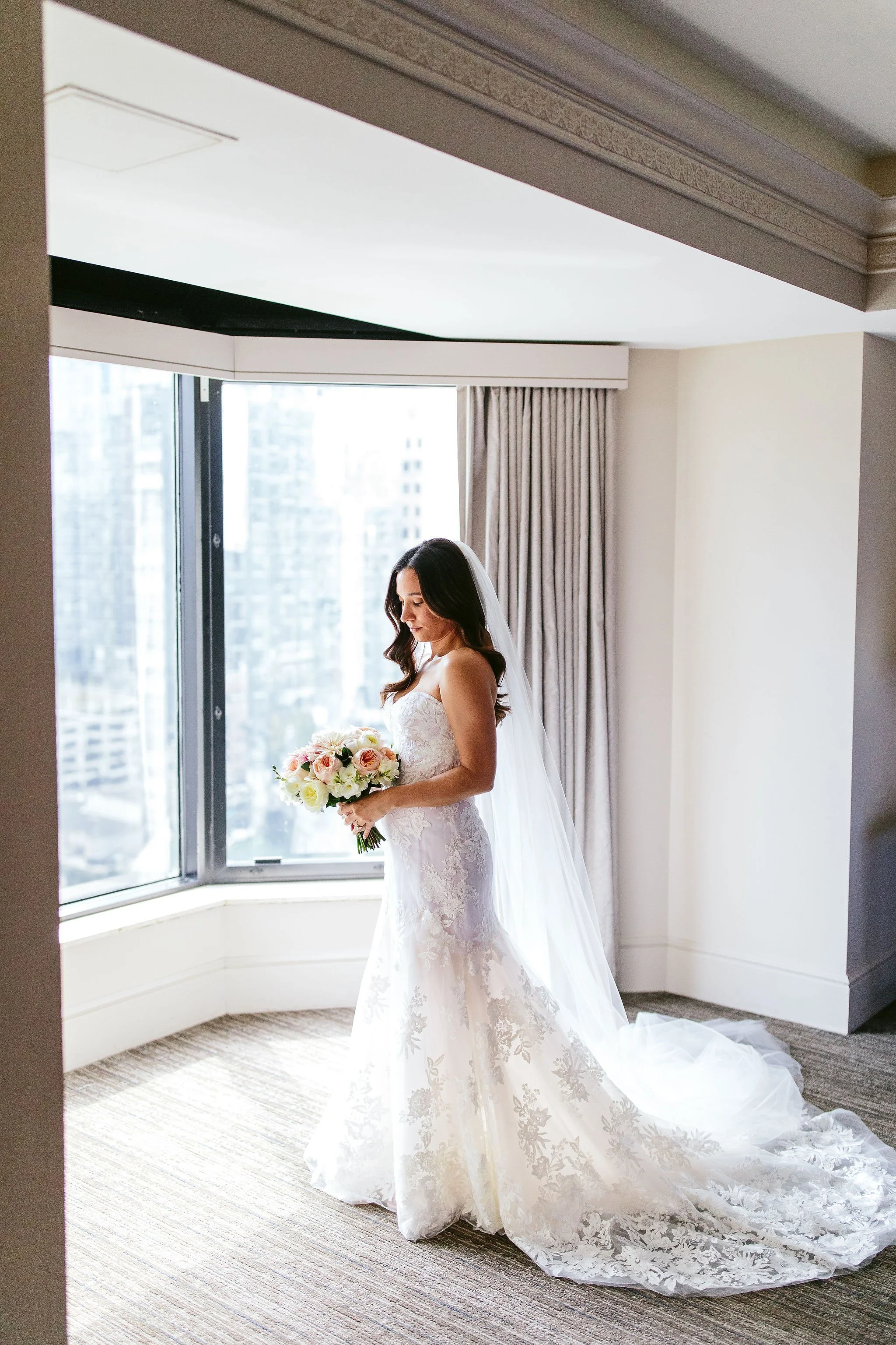 bridal portrait in hotel room