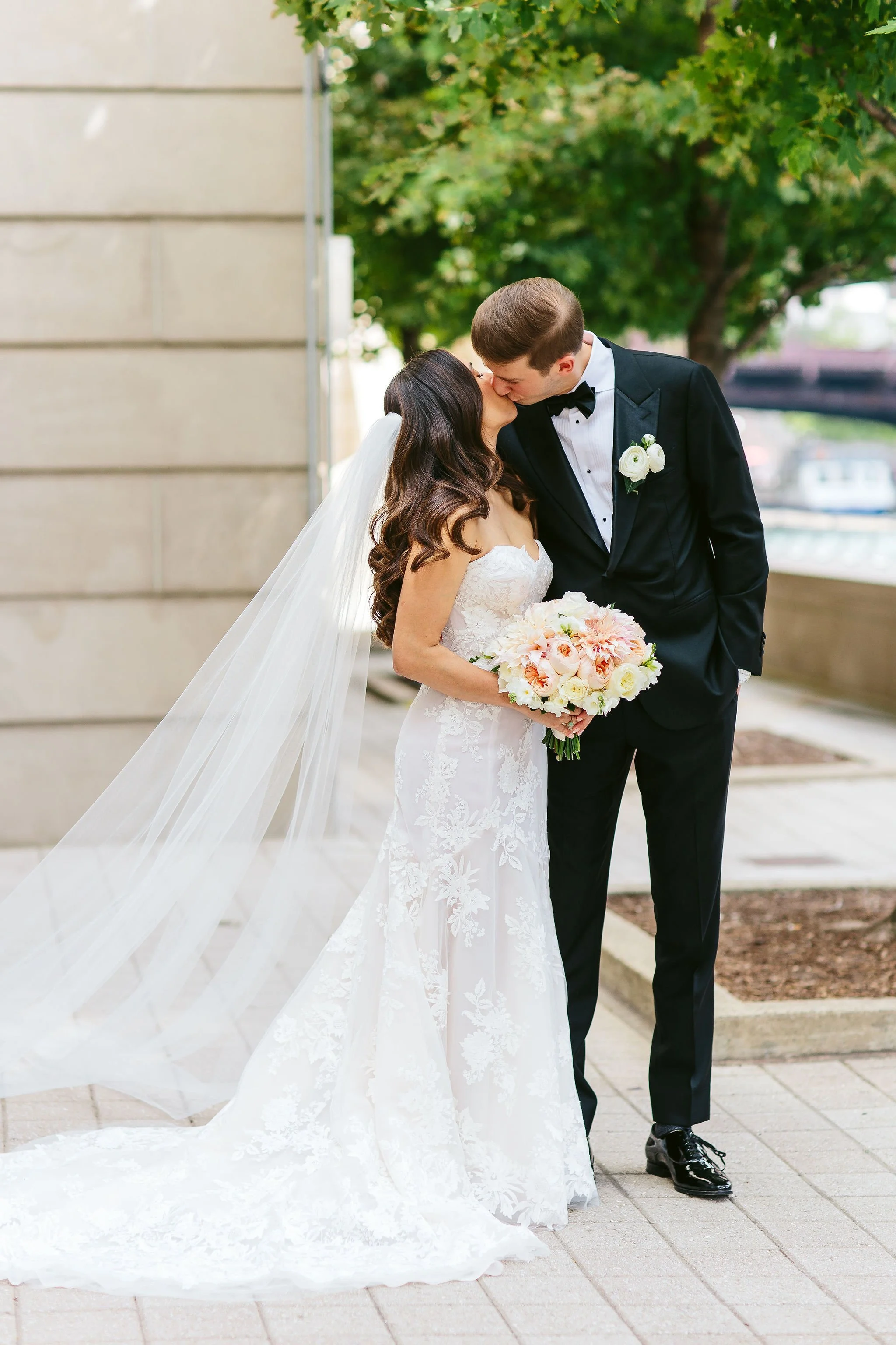 wedding portrait on chicago riverwalk