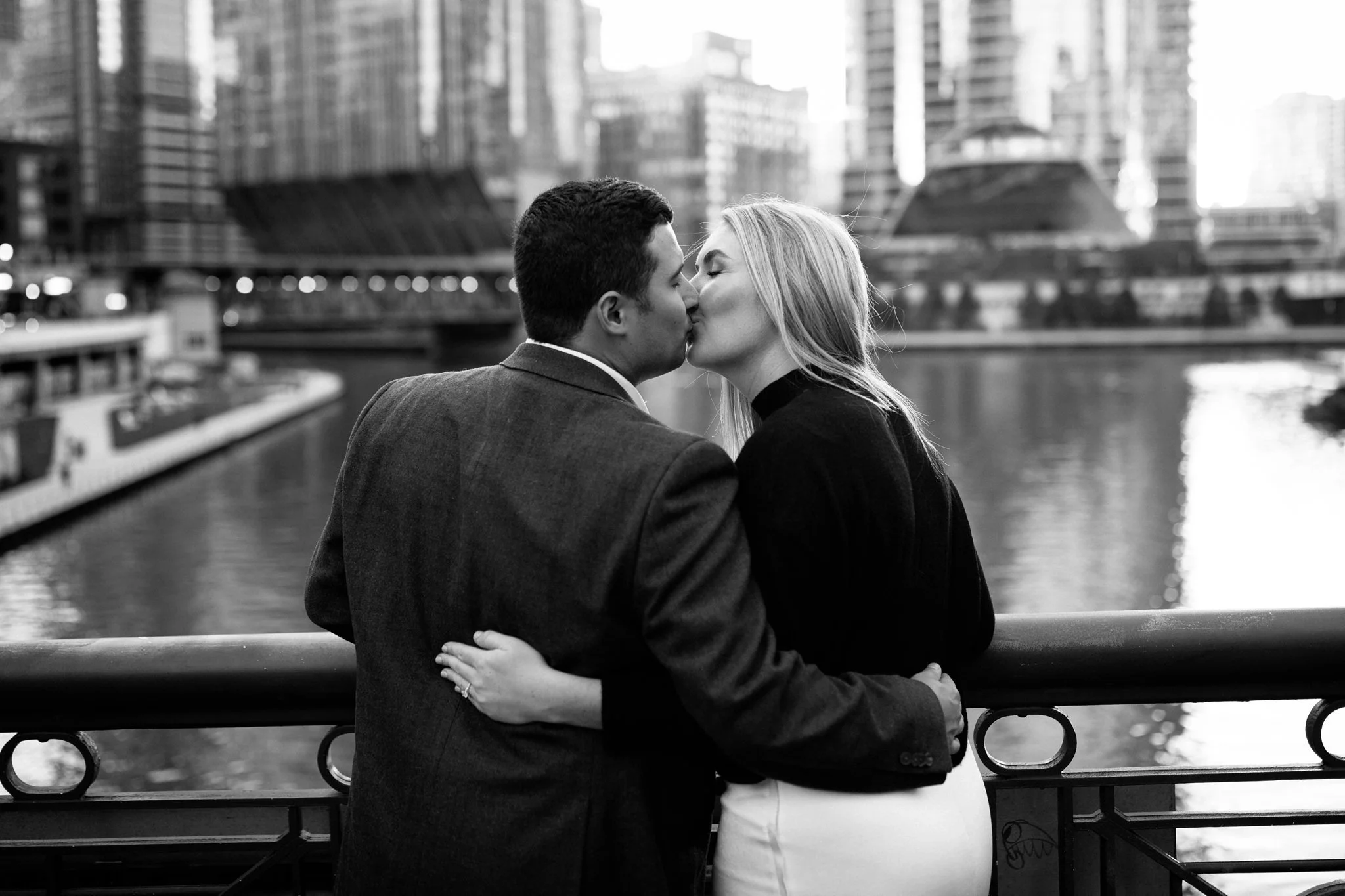 Charlotte + Jimmy, Fall Chicago Riverwalk Engagement