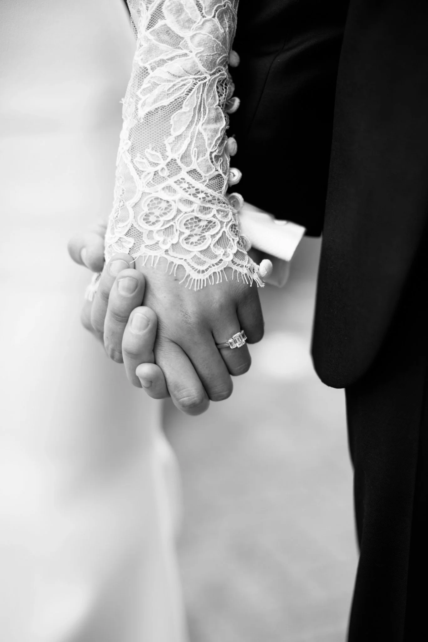 black and white photo of wedding ring