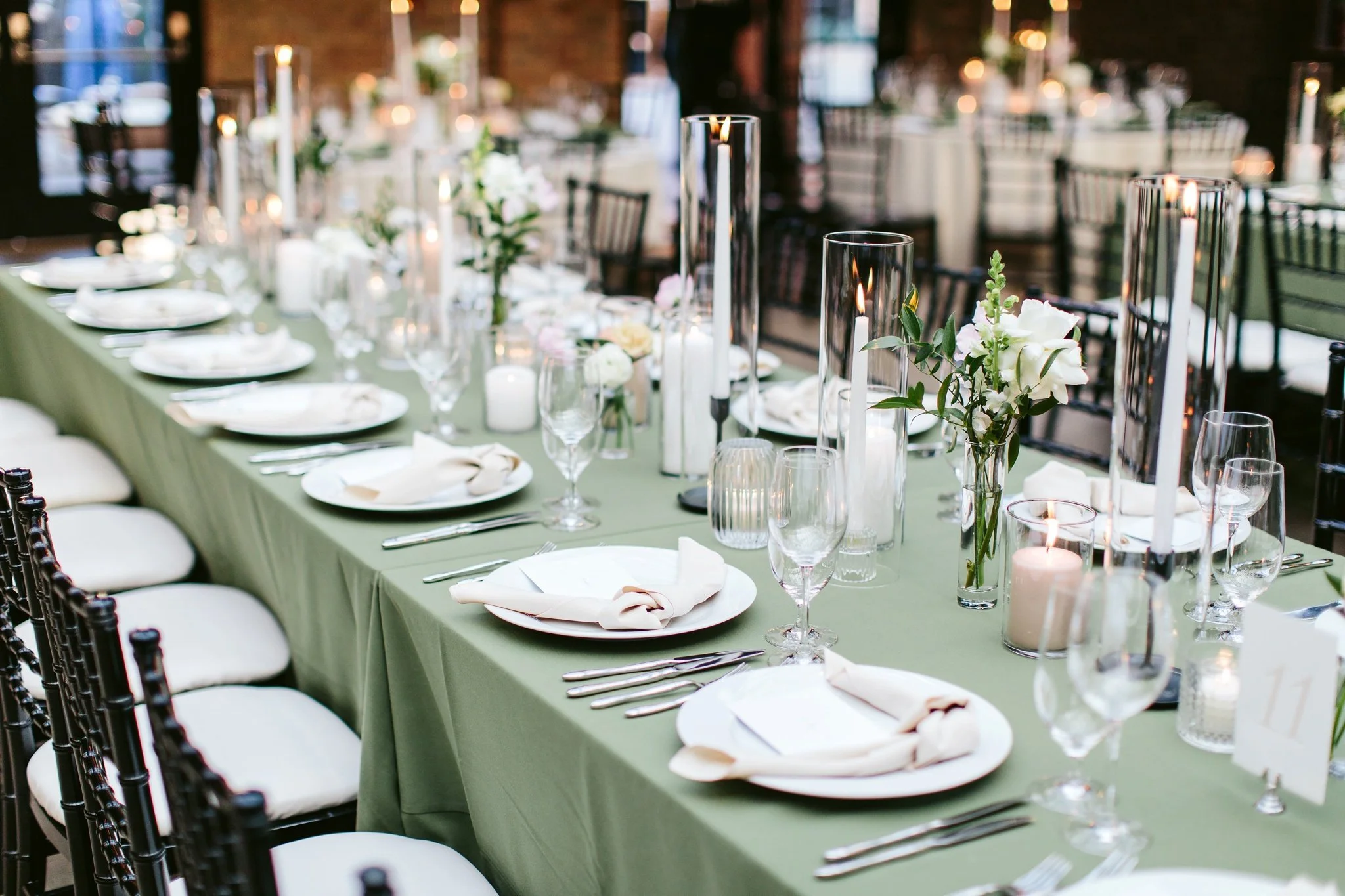 sage green tableclothes at wedding