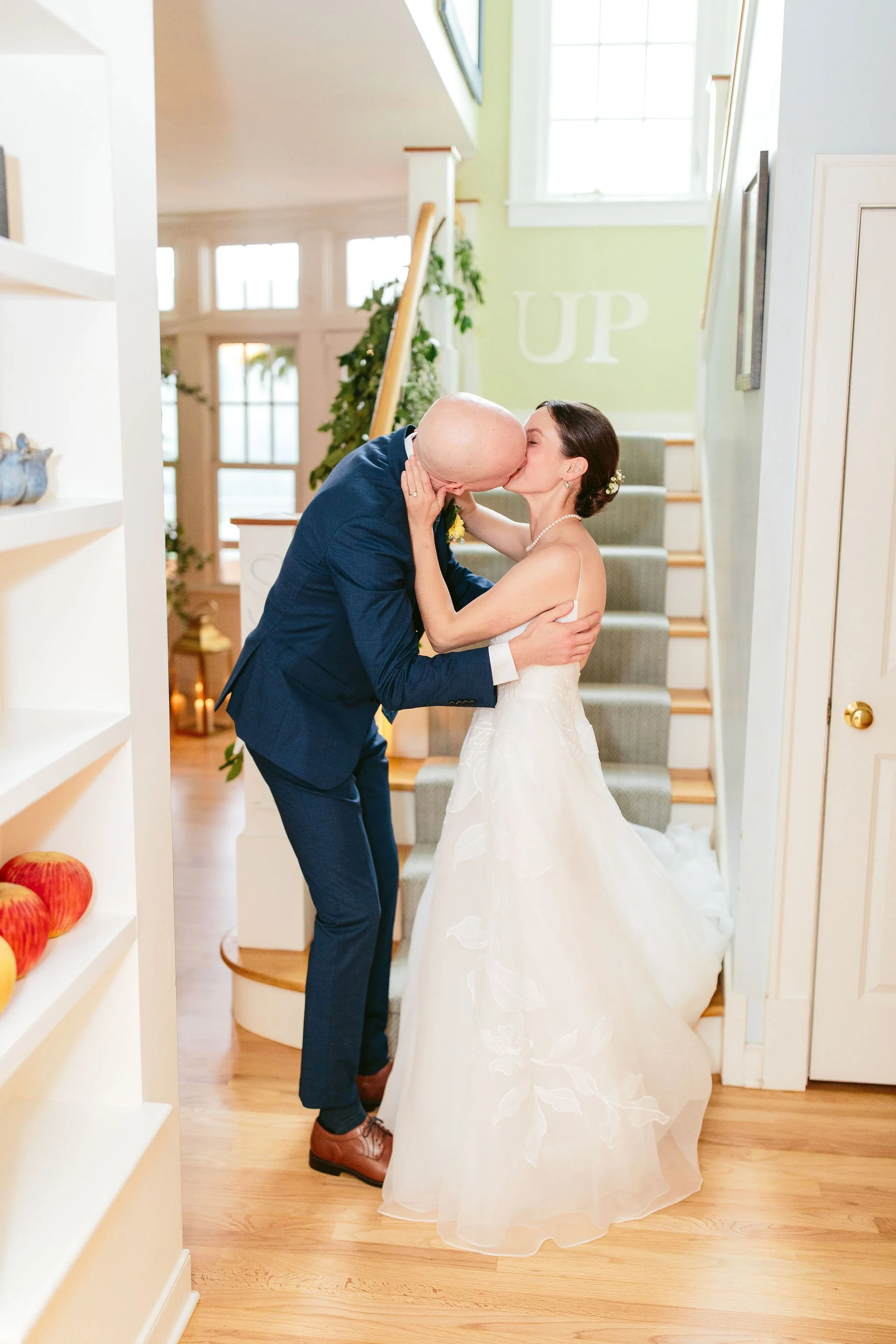 bride and groom at home first look