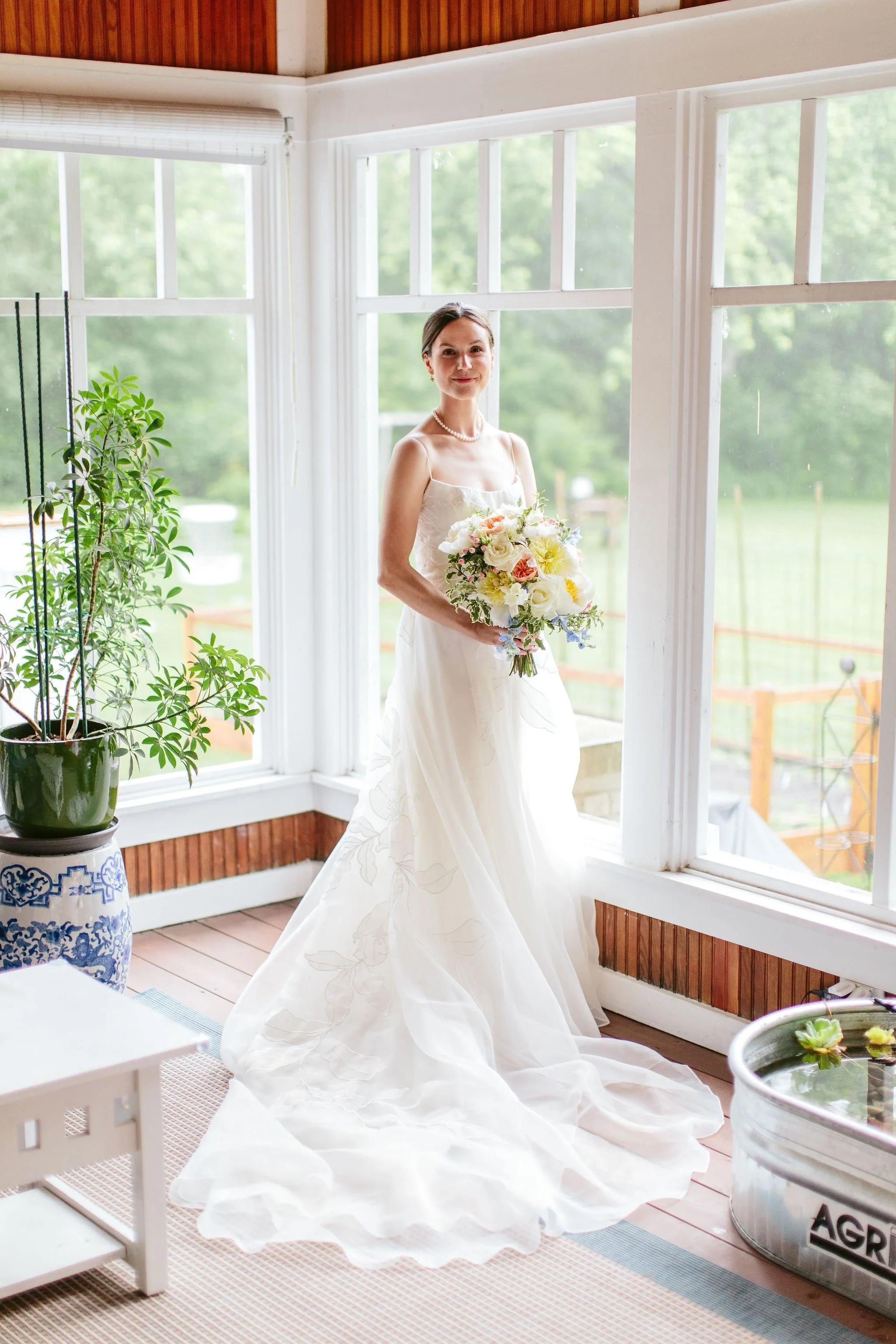 bridal portrait in sunroom inspo