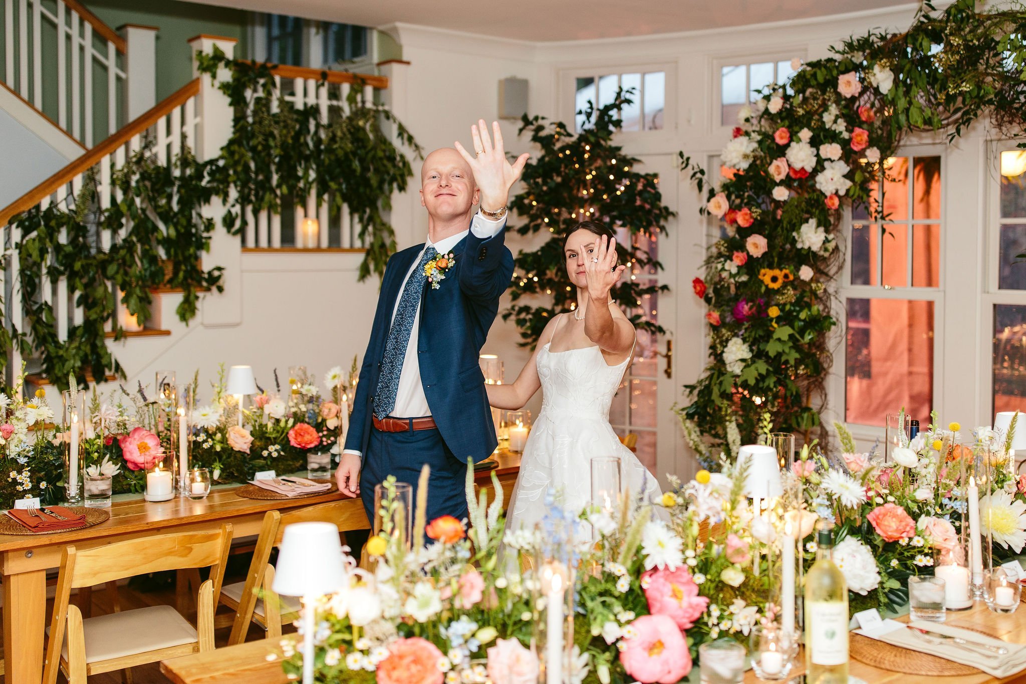bride and groom at backyard wedding