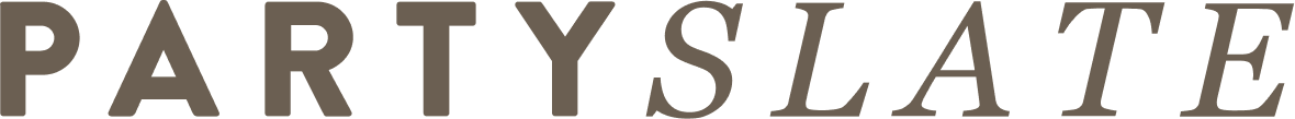 Close-up of the word 'PARTYSLATE' in bold black letters.