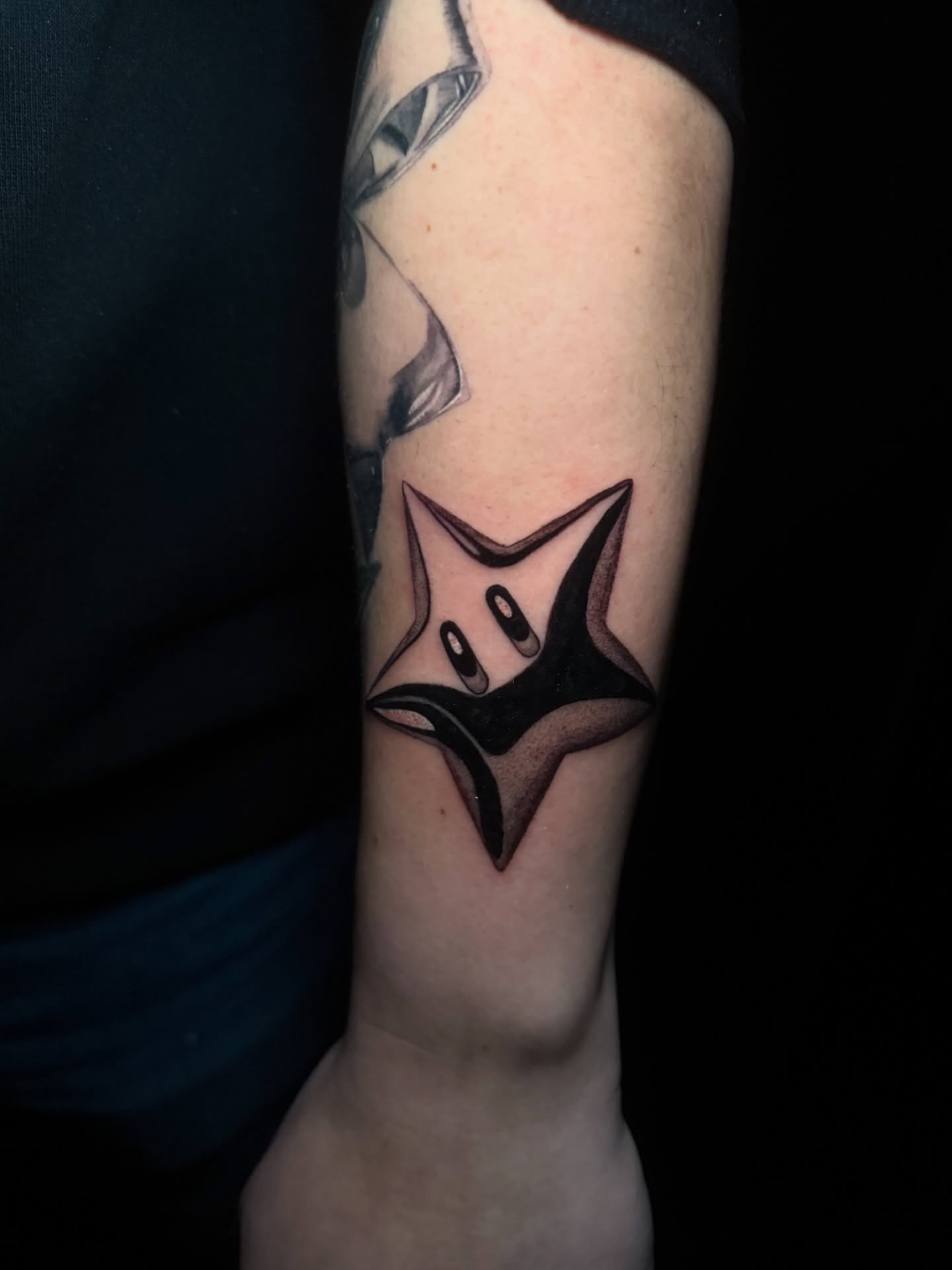 Check out this fun super mario style chrome star by @guppytattoos she still has time this month dm to book!