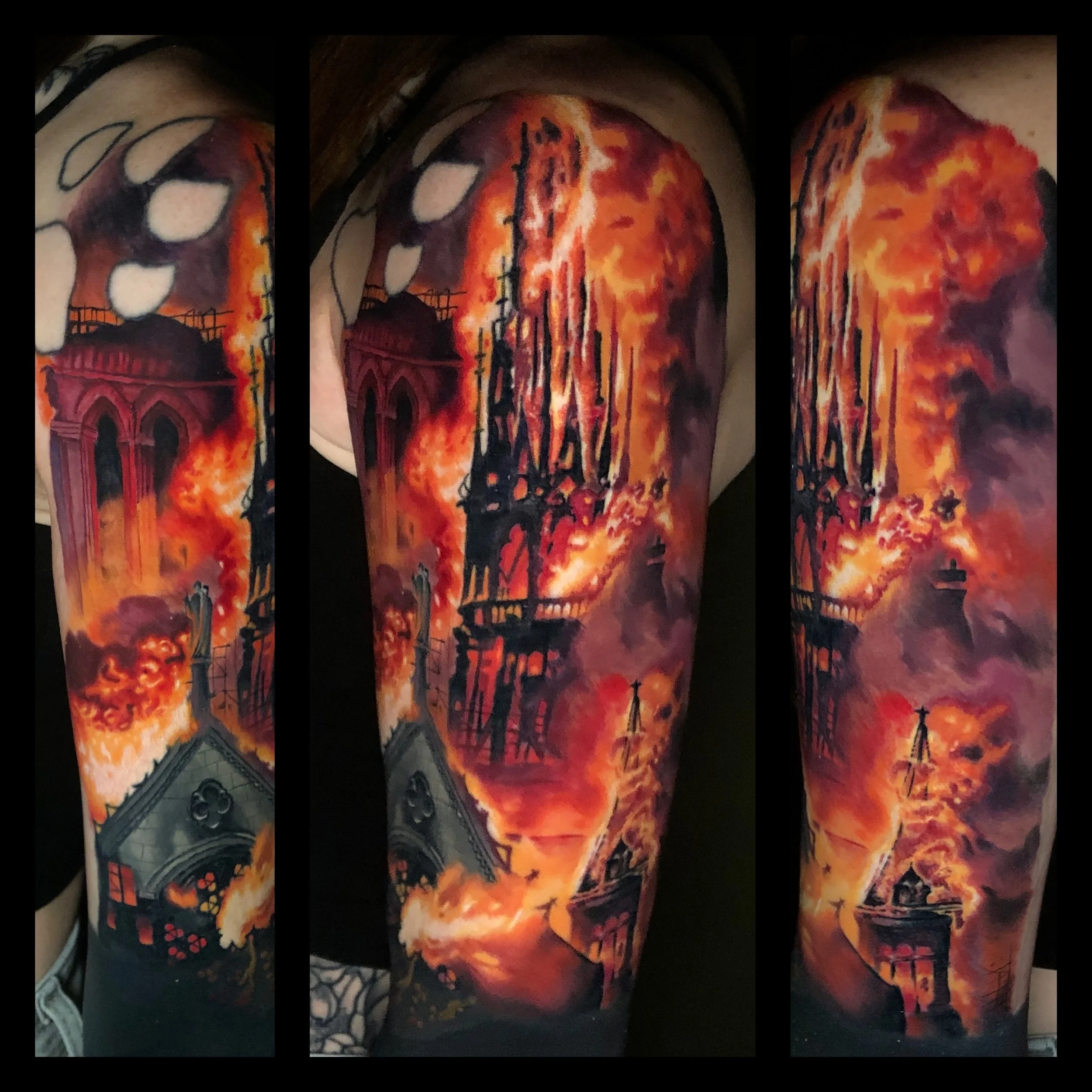 Mike Carro Burning Church Tattoo.JPG