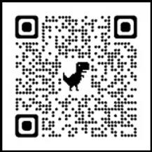 QR code with a T-Rex dinosaur symbol in the center.