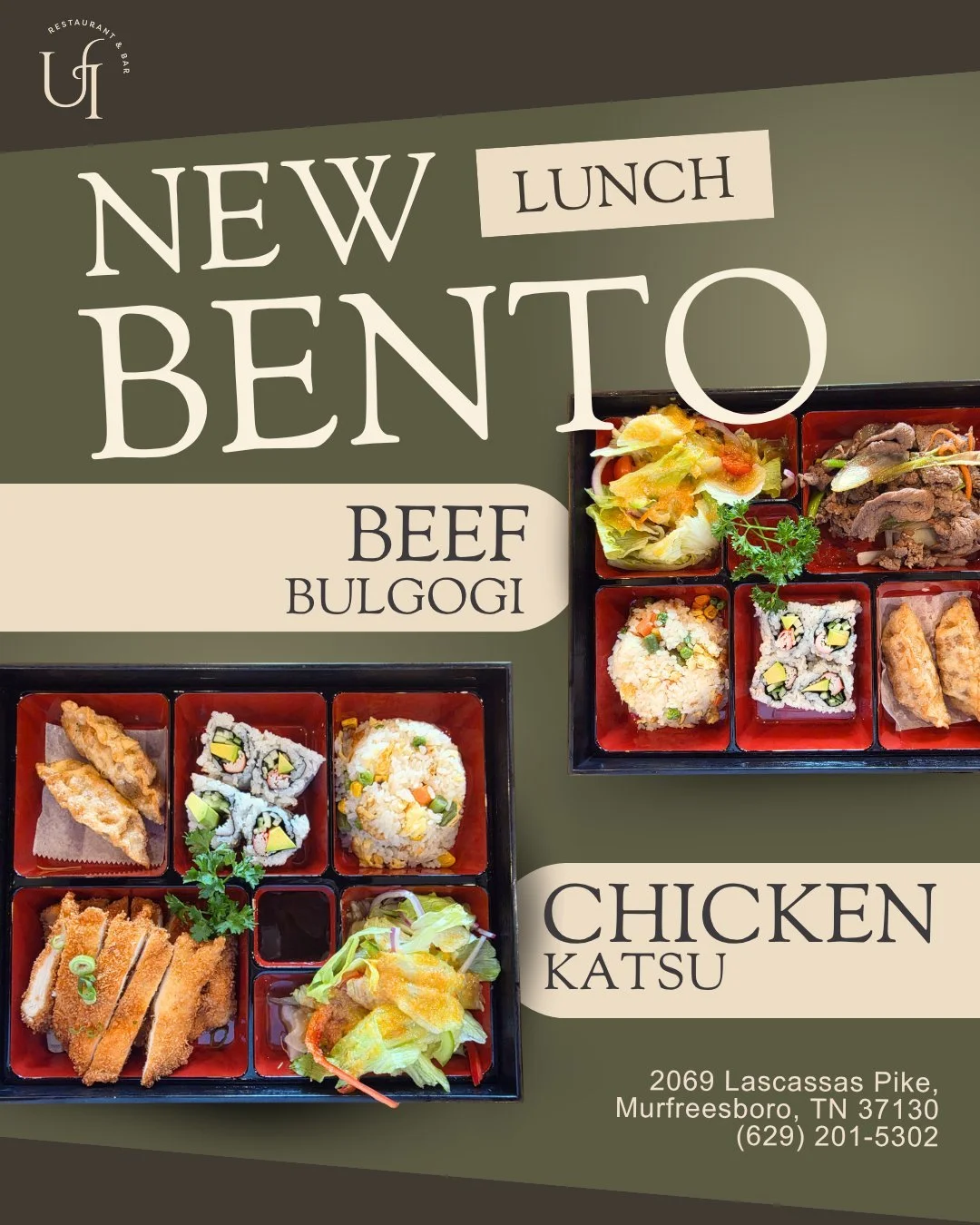 Upgrade your lunch break at U&amp;I! 🍱✨ We are thrilled to officially introduce our brand-new Lunch Bento Boxes.

Every single box is packed with flavor and comes complete with fried rice, a fresh side salad, crispy gyozas, and a California roll! Ju