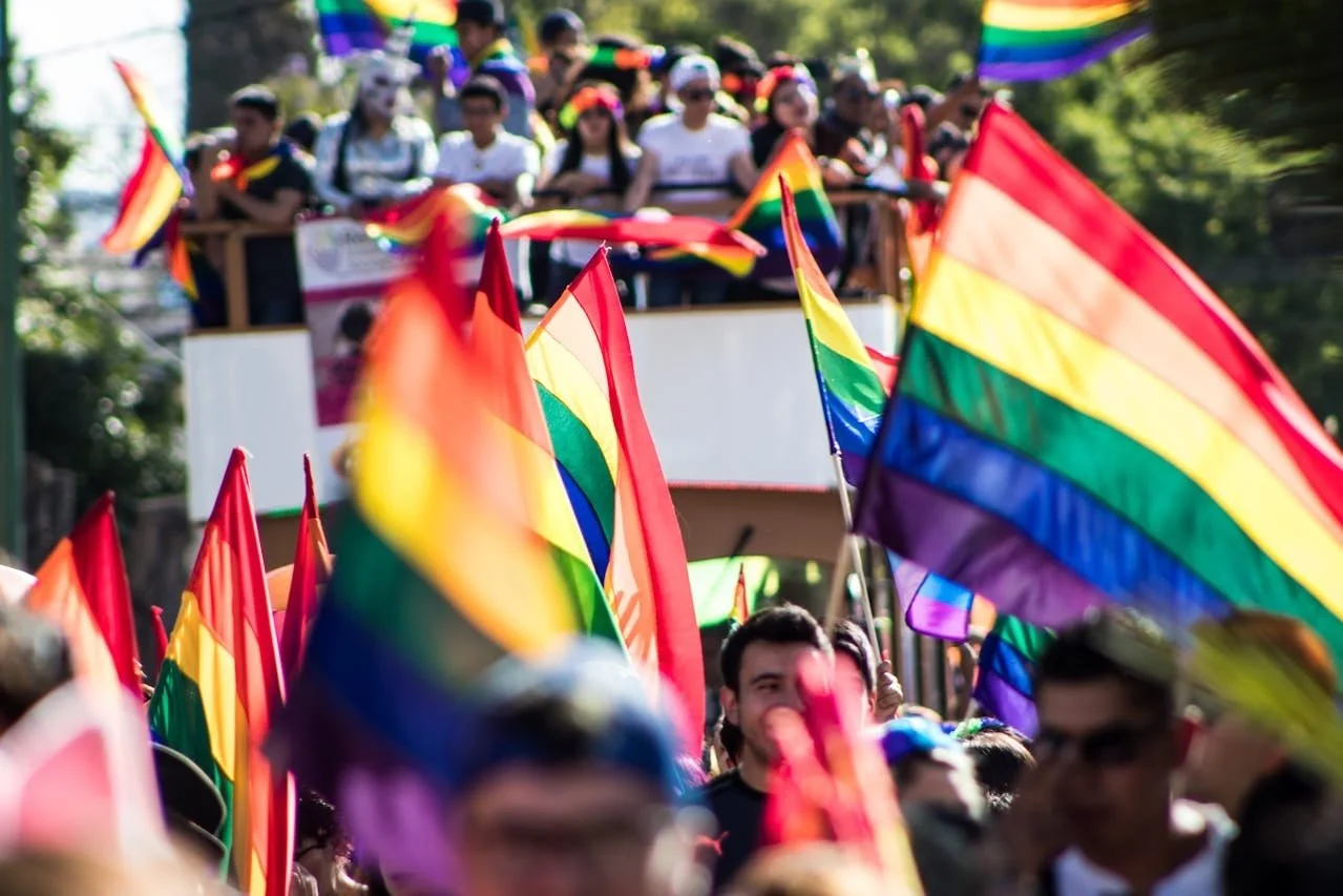 pride parade with rainbow flags