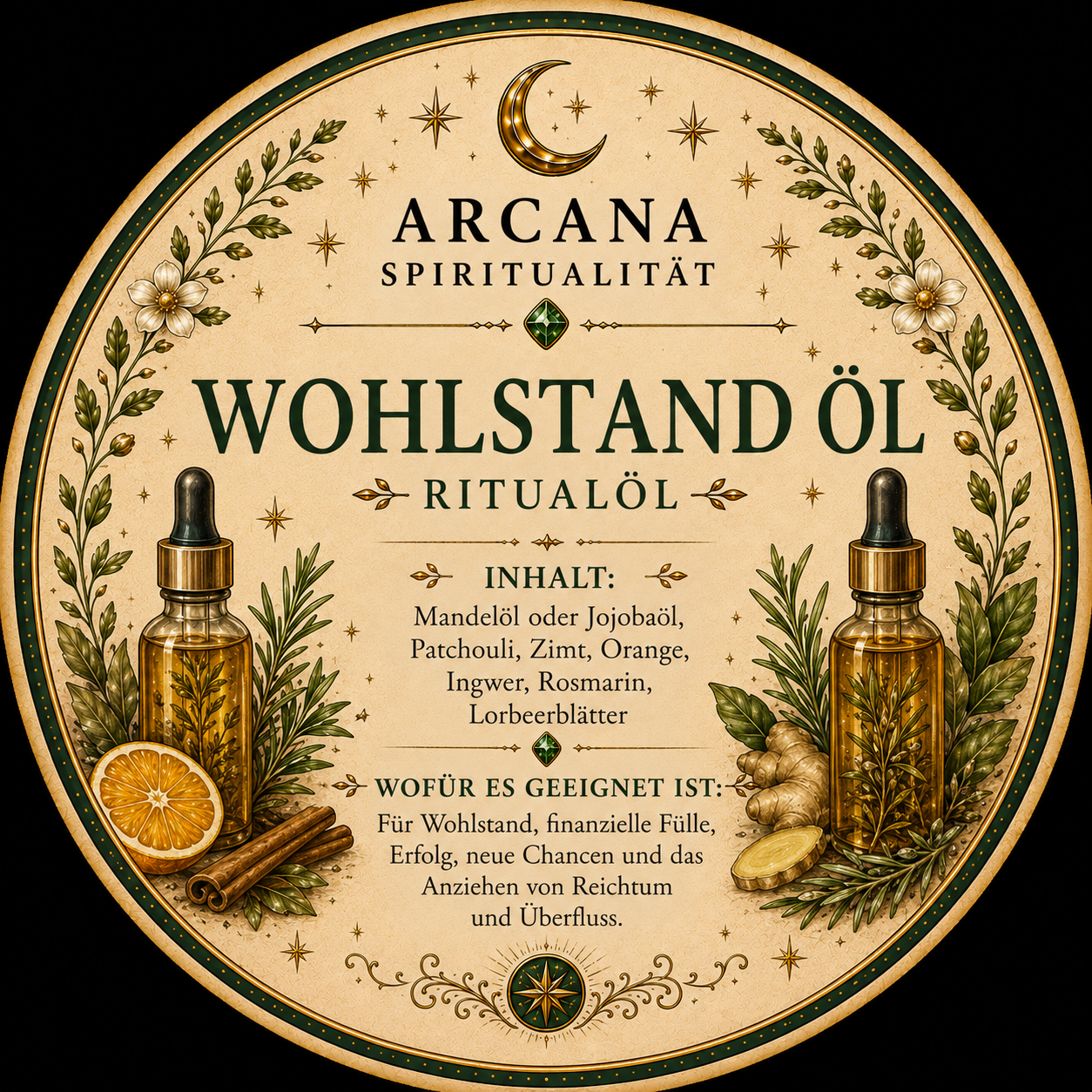 Wohlstand Ritualöl 10 ml – Geld & Erfolg Ritualöl | Manifestations Öl | Vollmond aufgeladen