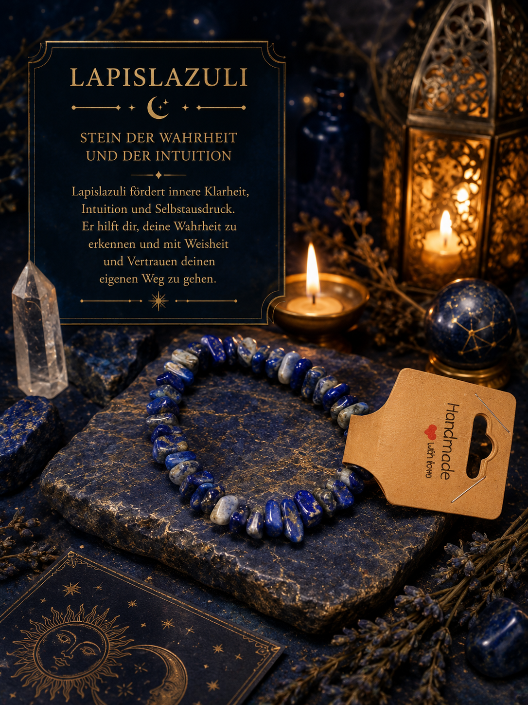 Lapislazuli Splitterarmband – Handgefertigtes Edelsteinarmband | Echter Lapislazuli | Wahrheit & Intuition | Arcana Spiritualität