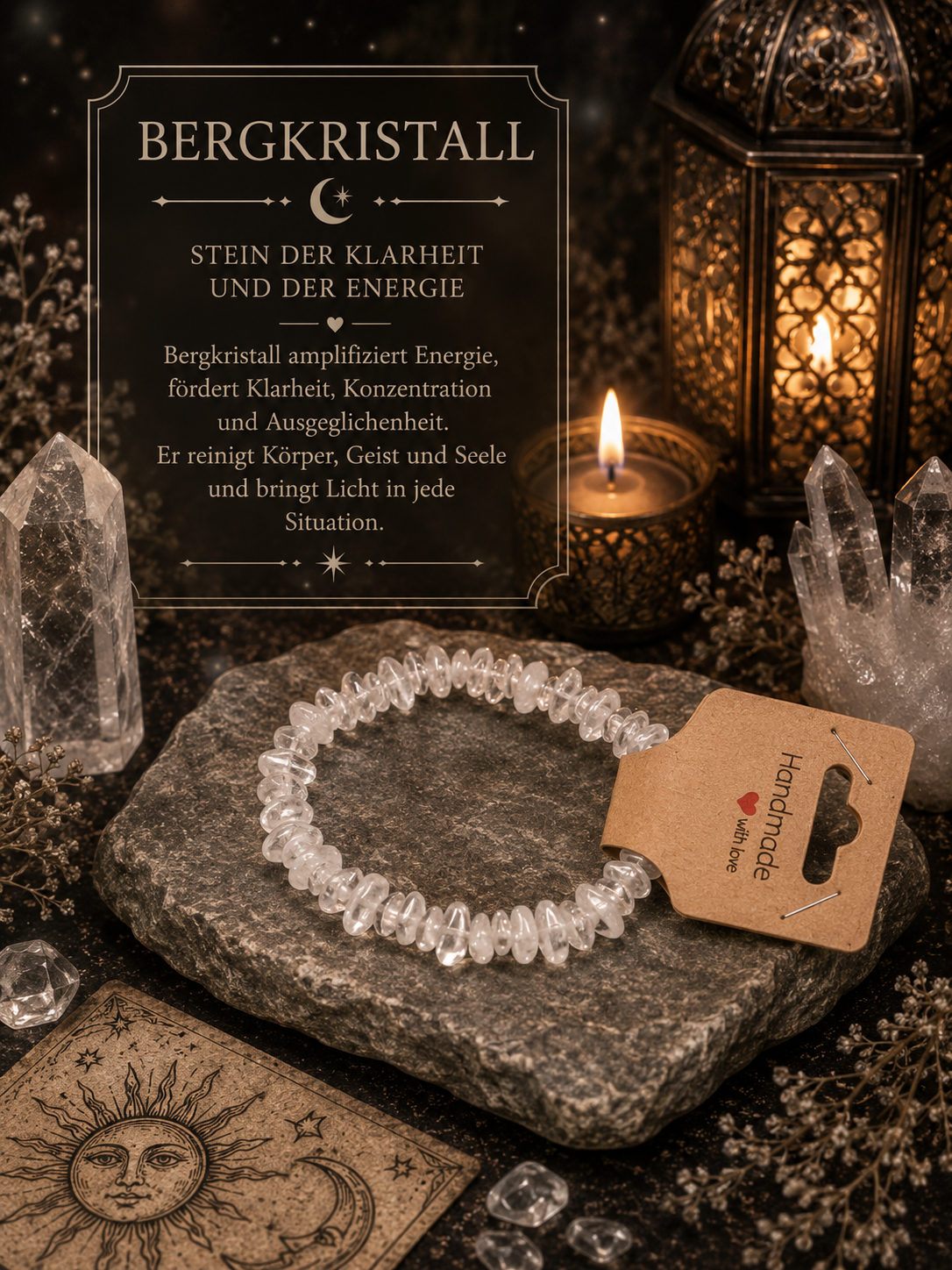 Bergkristall Splitterarmband – Handgefertigtes Edelsteinarmband | Echter Bergkristall | Klarheit & Energie | Arcana Spiritualität