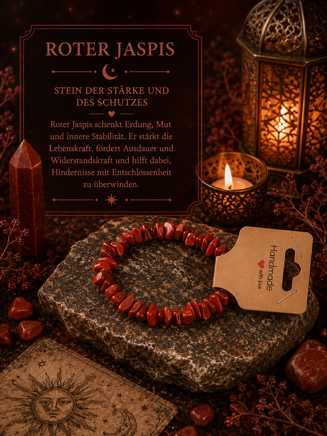 Roter Jaspis Splitterarmband – Handgefertigtes Edelsteinarmband | Echter Roter Jaspis | Stärke & Erdung | Arcana Spiritualität