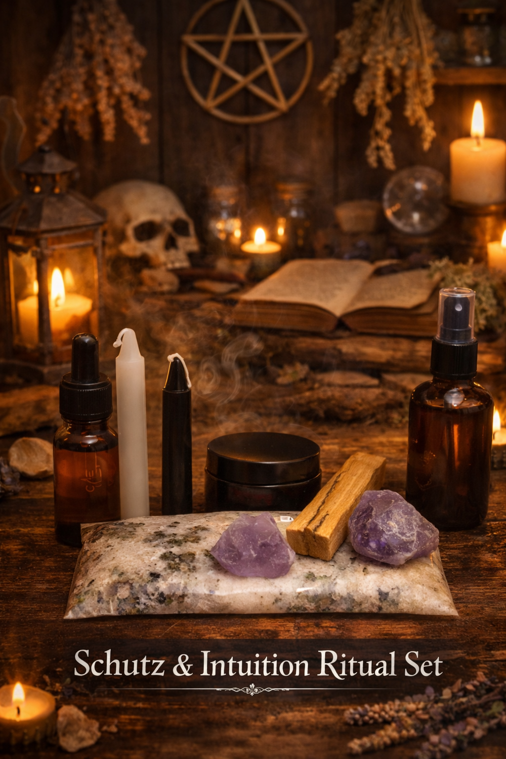 Schutz & Reinigung Mini Ritualbox – Energetisches Reinigungsset mit Palo Santo, Amethyst, Ritualkerzen, Ritualöl & Ritualsalz