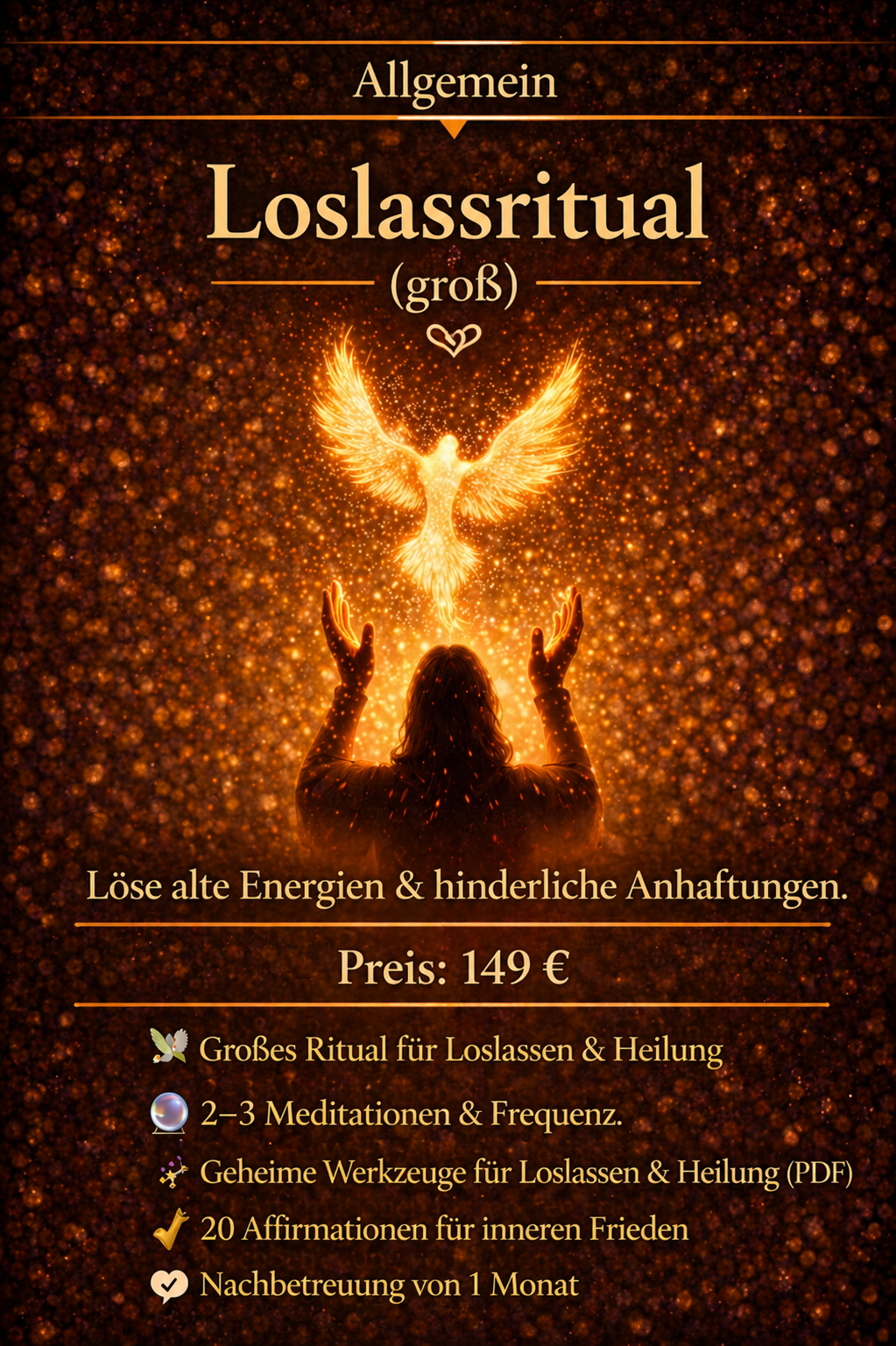 Eine Frau steht vor einem funkelnden Hintergrund, hebt die Hände und scheint einen feuerspeiende Phönix zu kontrollieren.