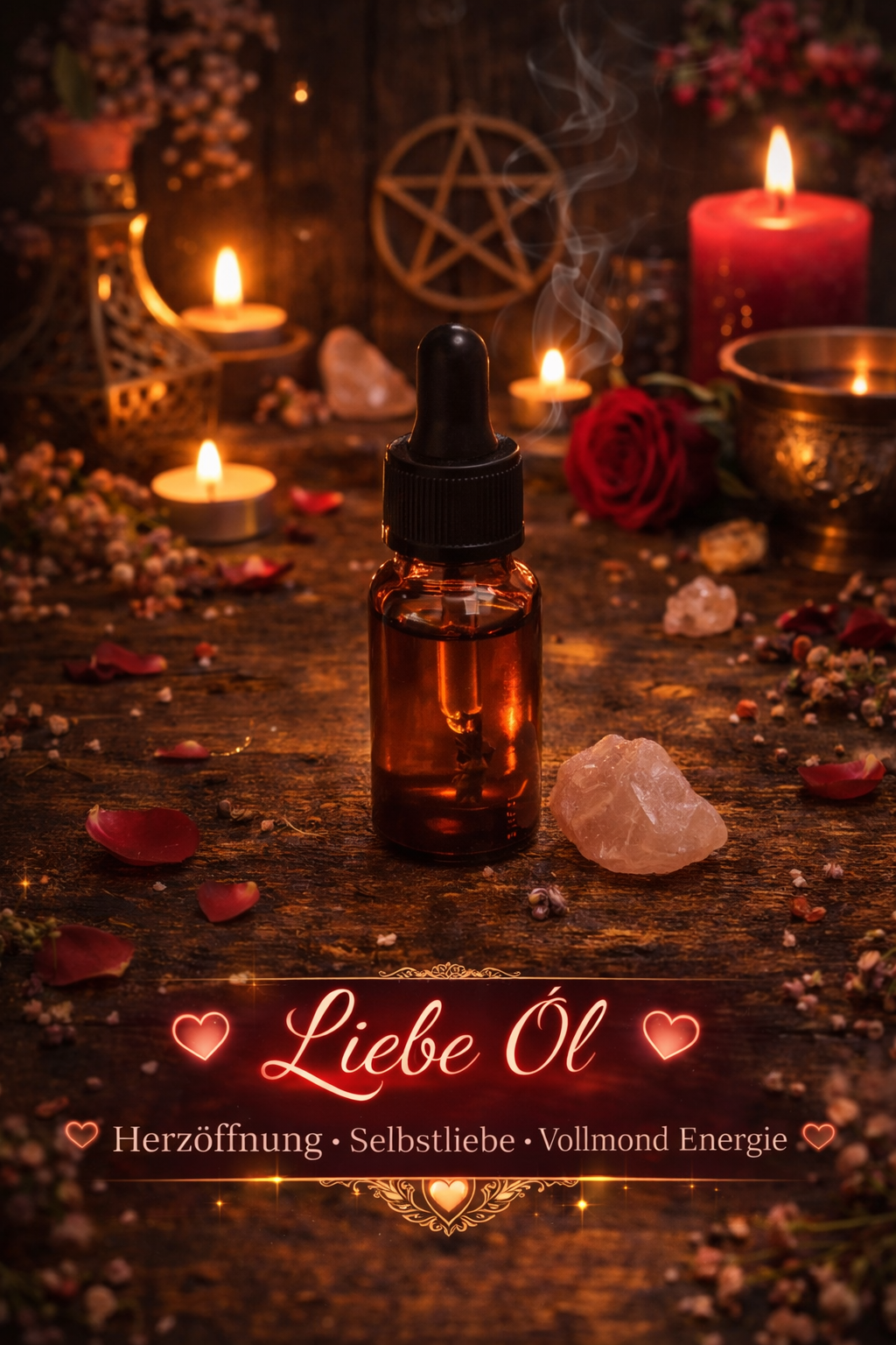 Liebes Ritualöl 10 ml – Herzöffnung & Selbstliebe | Ritualöl mit Kristallenergie | Vollmond aufgeladen