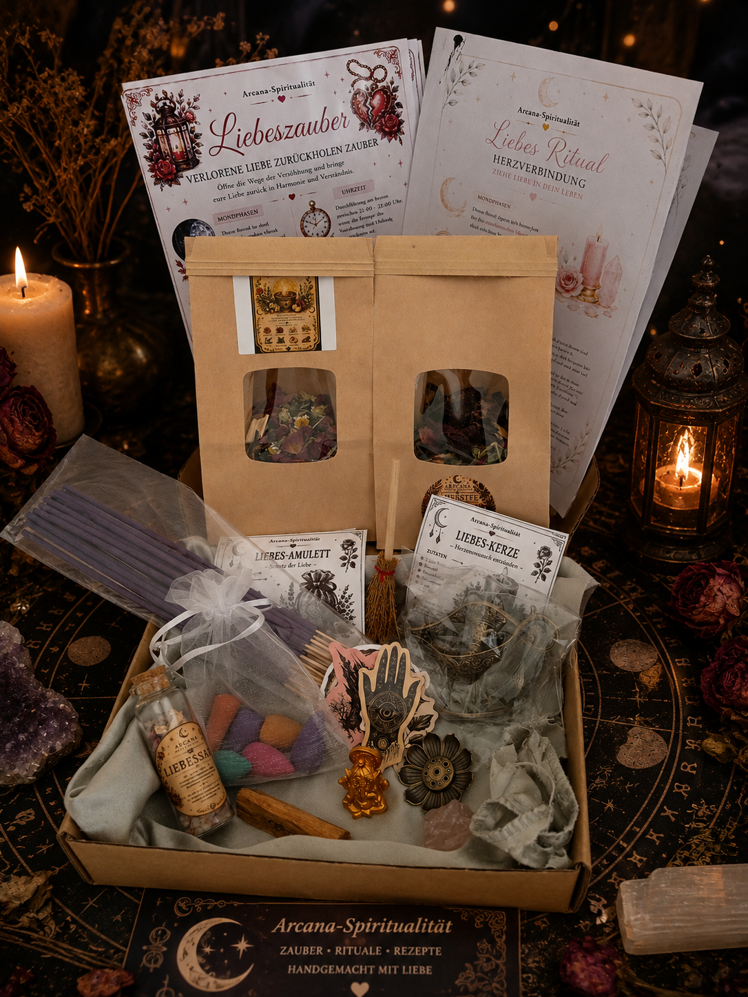 Mini Liebes Ritual Box – Liebe anziehen | Rituale, Zauber, Räucher- & Teemischung | Arcana-Spiritualität