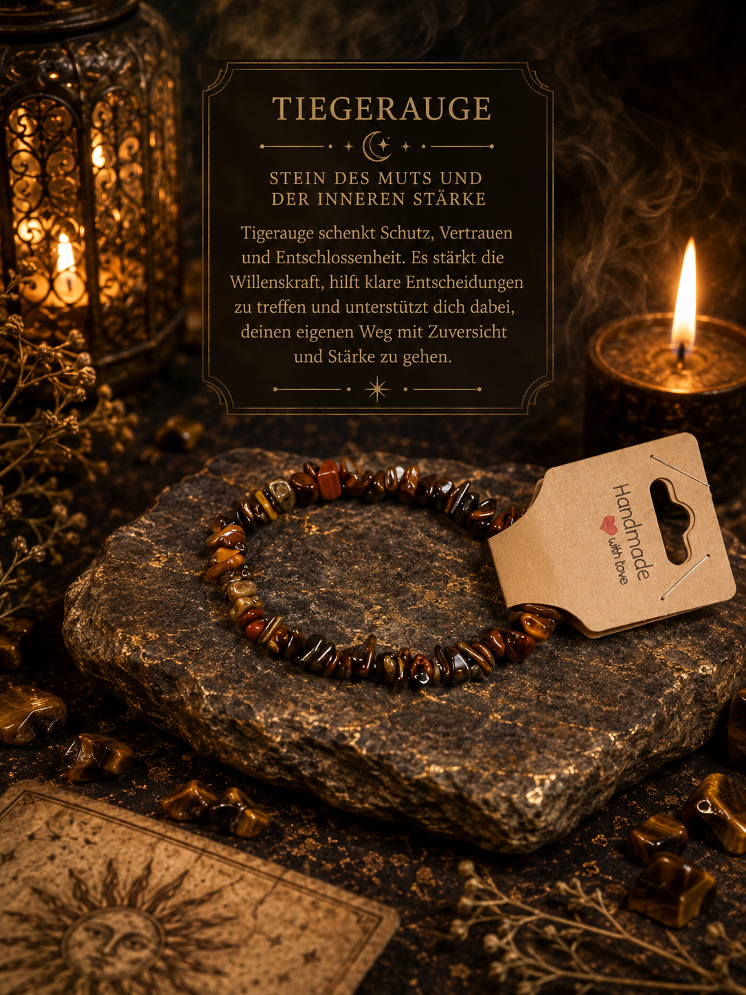 Tigerauge Splitterarmband – Handgefertigtes Edelsteinarmband | Echter Tigerauge Naturstein | Mut & Innere Stärke | Arcana Spiritualität