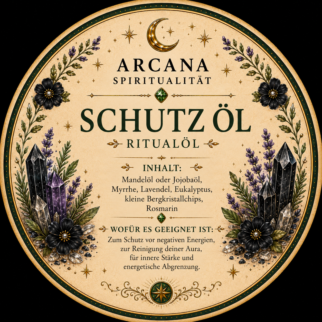 Schutz Ritualöl 10 ml – Energetisches Schutzöl mit Kristallchips | Vollmond aufgeladen | Spirituelles Ritualöl für Schutz & Energiearbeit