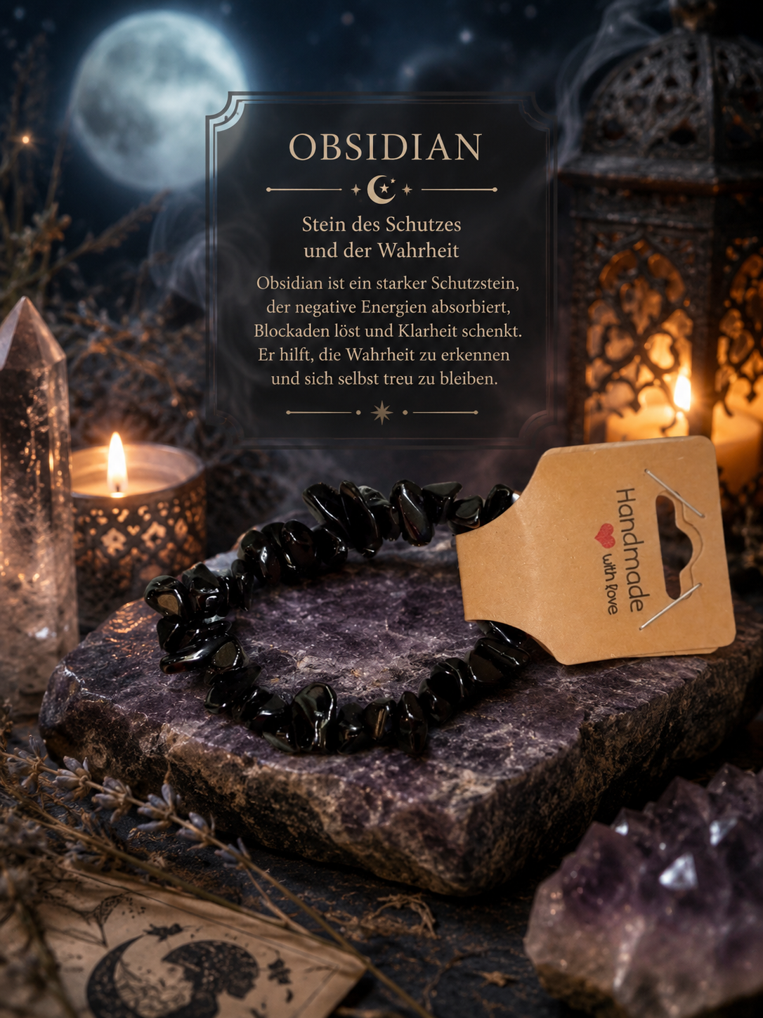 Obsidian Splitterarmband – Handgefertigtes Edelsteinarmband | Echter Obsidian | Schutz & Wahrheit | Arcana Spiritualität