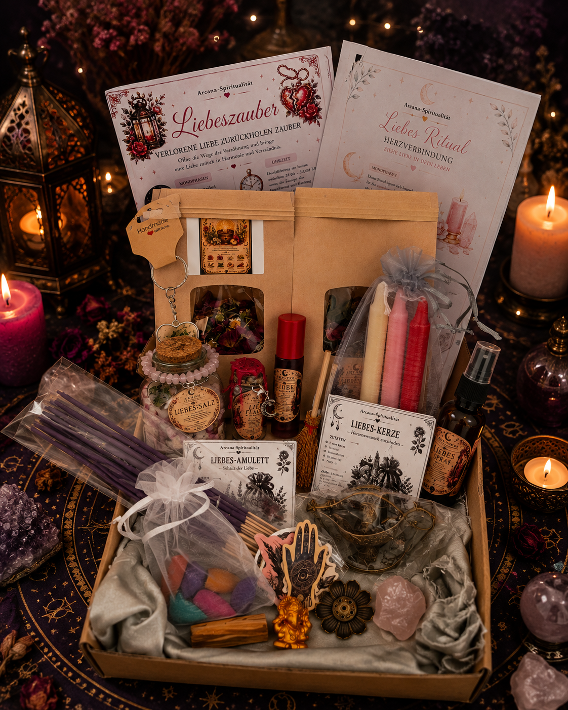 Mittlere Liebes Ritual Box – Rituale, Zauber, Räucherwerk & Liebes-Amulett | Arcana-Spiritualität