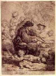 Etching of a man surrounded by people