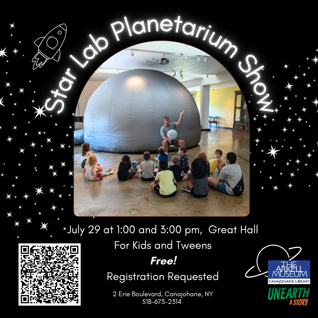 A graphic for the Star Lab Planetarium Shows on July 29 at 1 pm and 3 pm.