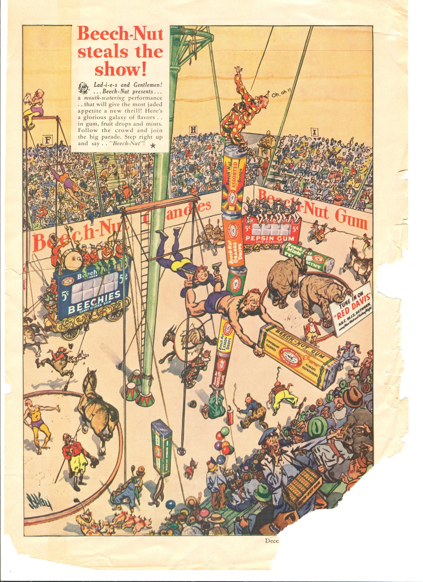 Cartoon image of a circus with flying trapeze ar