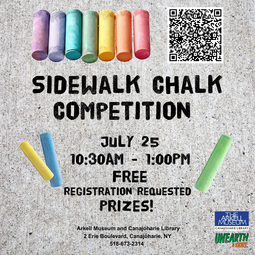 A graphic for the Sidewalk Chalk Competition on July 25 from 10:30am-1pm.