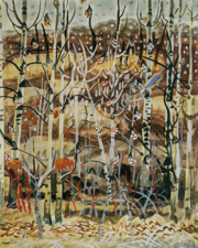 Painting of a birch forest