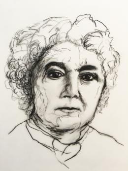 black and white drawing of a woman 