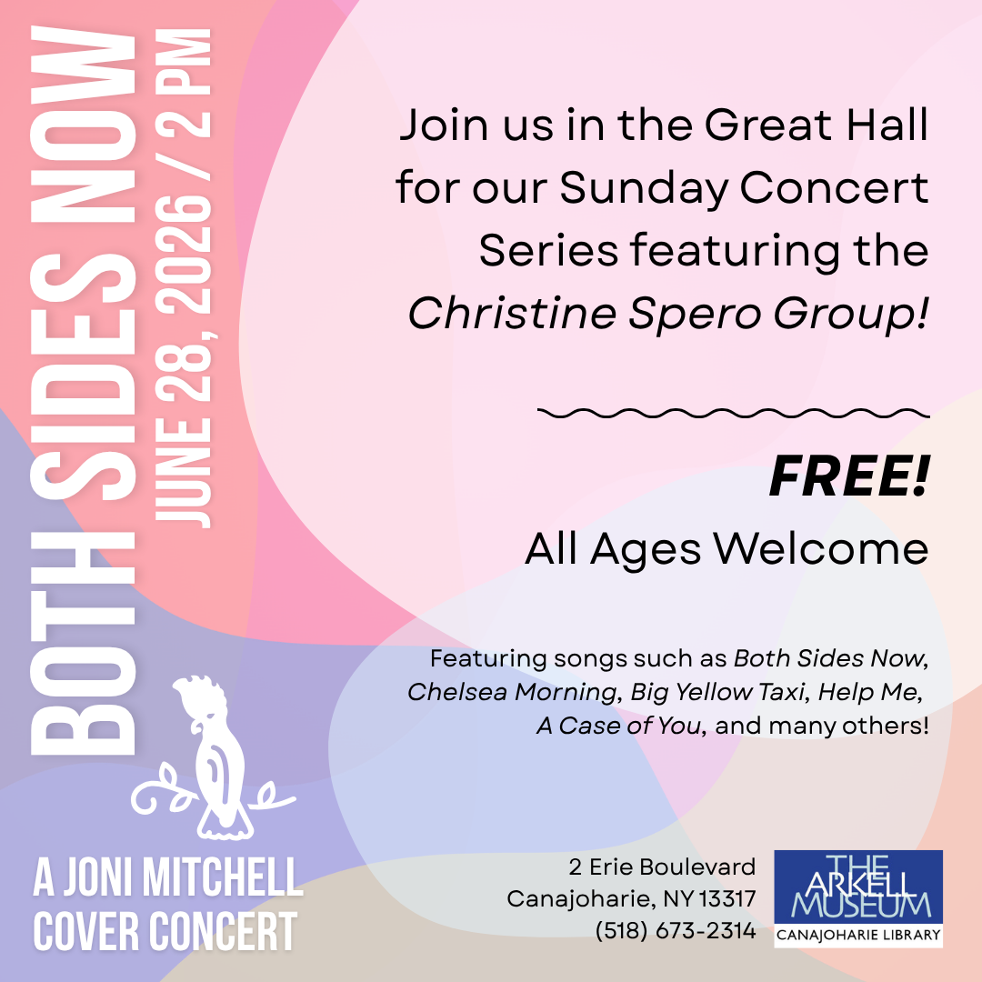 This is a promotional image for our Both Sides Now concert. It is a multicolor background with pinks and purple "blobs" and the event details.