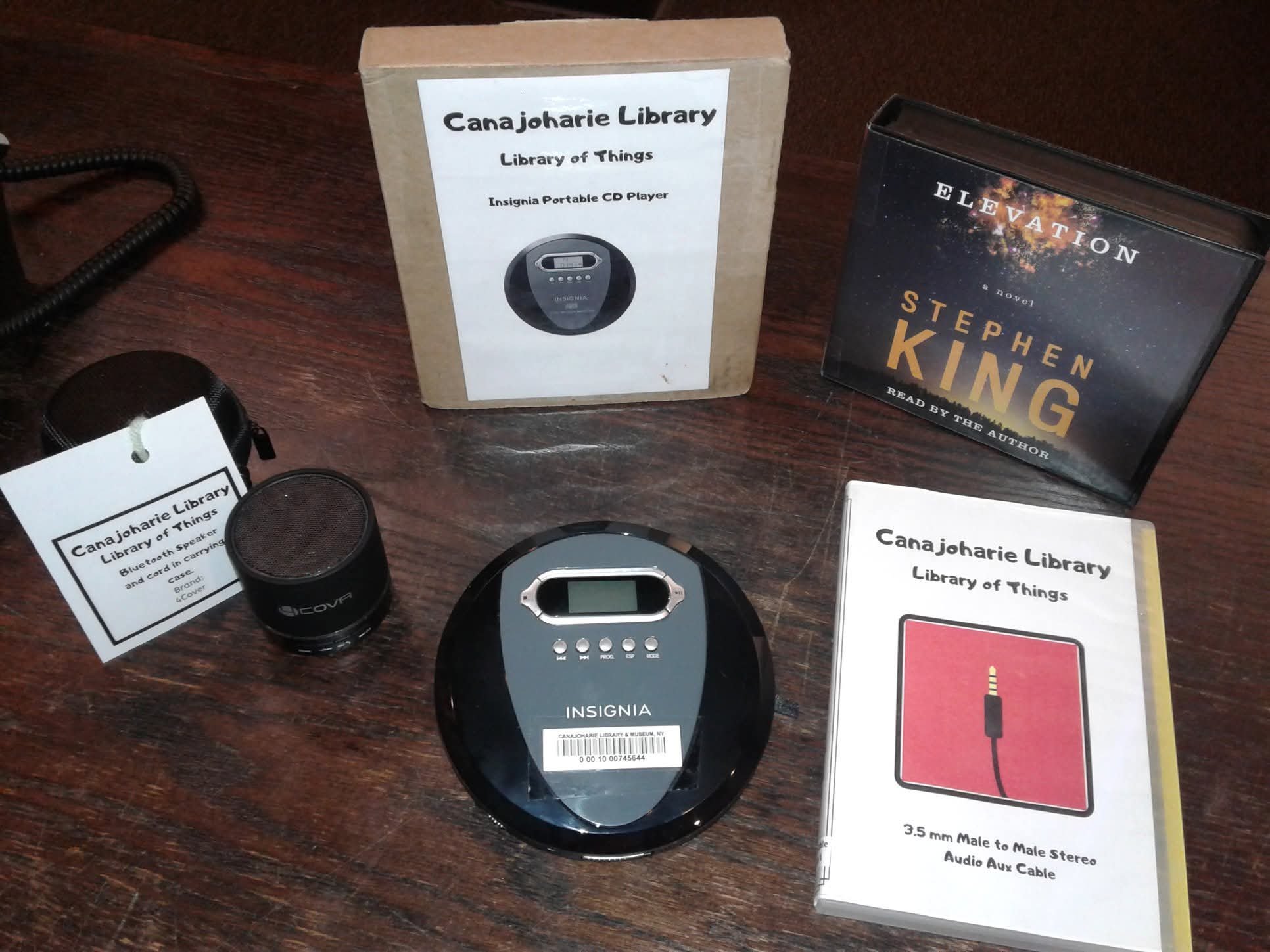 This is an image of the Portable CD Player kit. It includes the necessary cables to operate.