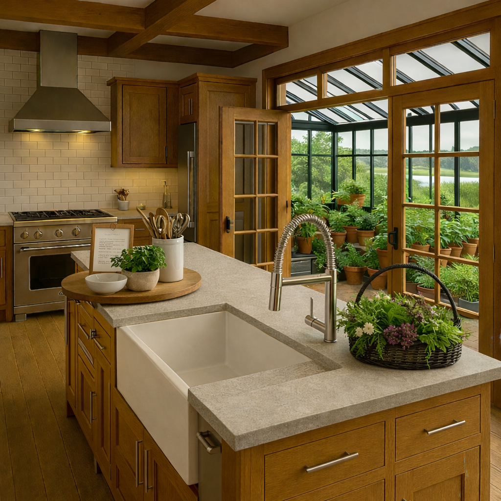 From the Kitchen & Garden Stillroom, bright with rosemary and thyme, Pearl plucks her fragrant handfuls, fresh and in their prime. They wander to the kitchen, where simple dishes bloom, Carrying the garden’s whisper through every cozy room.
Each spri