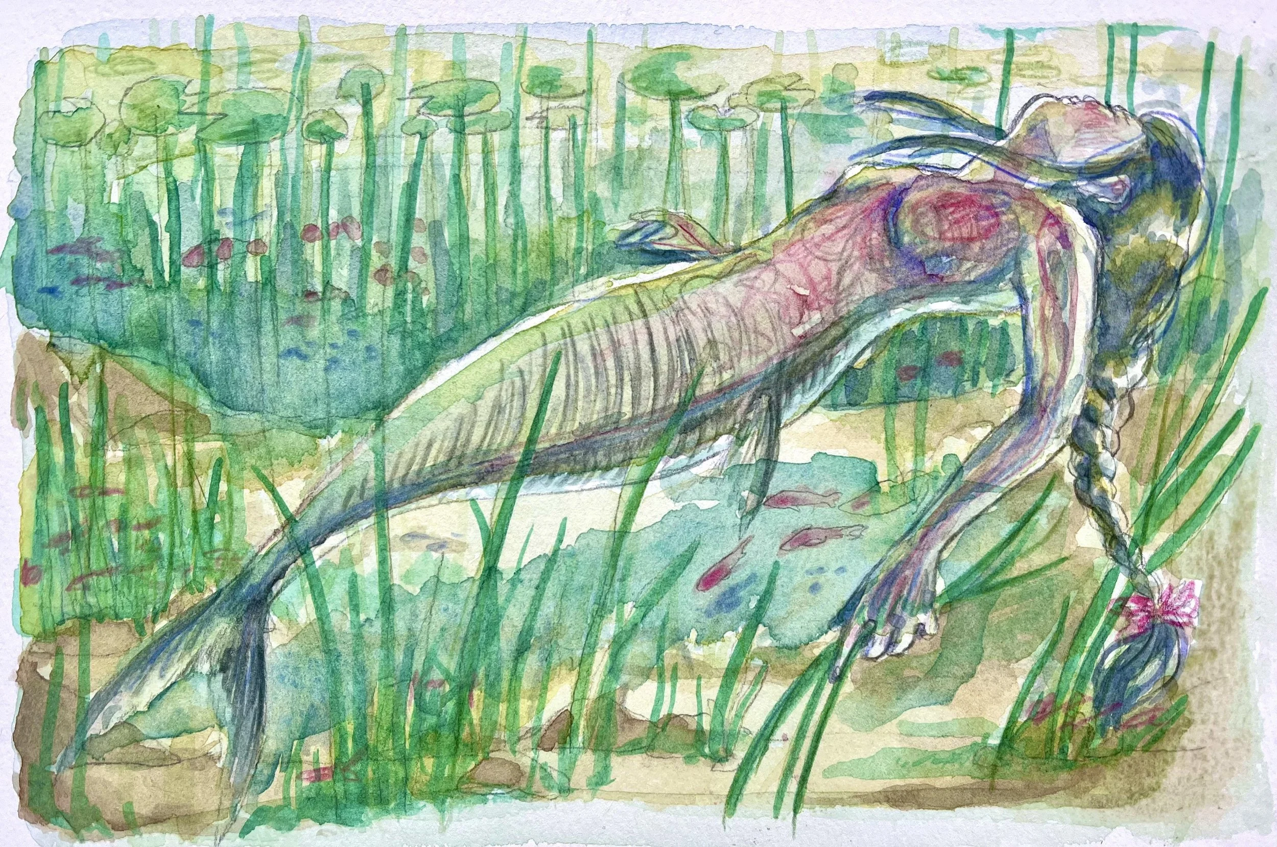 Ghost Catfish: MerMay 2024 Series - Watercolor & colored Pencil