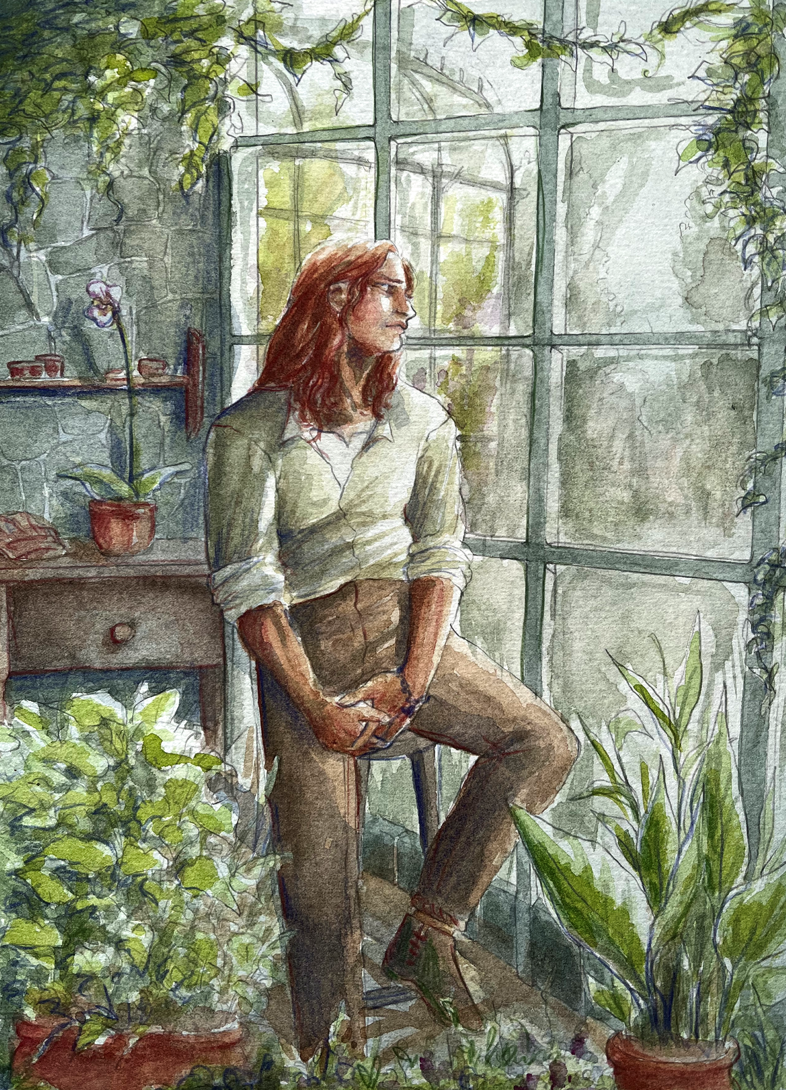 Waiting Out This Rain (2024) - Watercolor & colored pencil