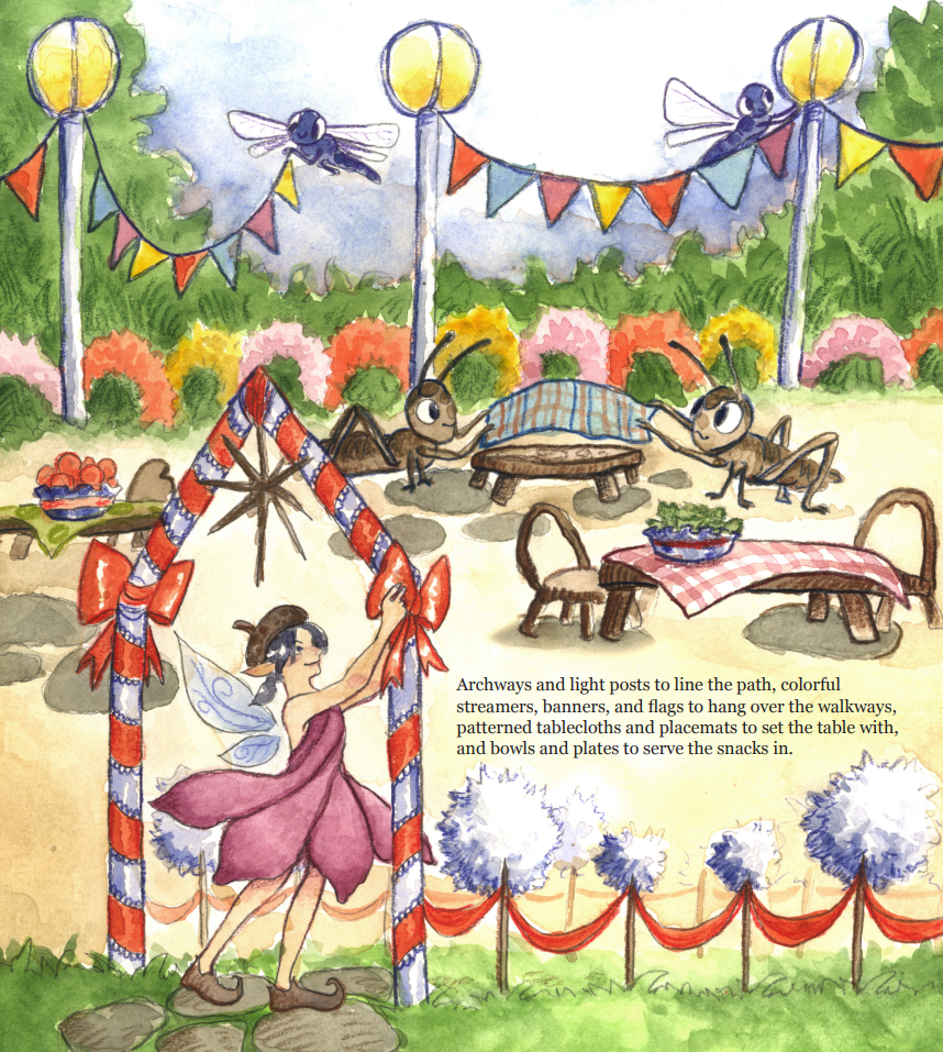 Petunia Plans a Party!: children's book mockup sample illustration 2 (2025) - Watercolor, colored pencil, digital typesetting