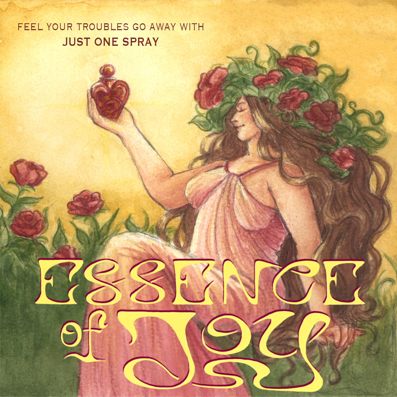 Essence of Joy: mock advertisement design (2025) - Watercolor, colored pencil, gouache, & digital formatting