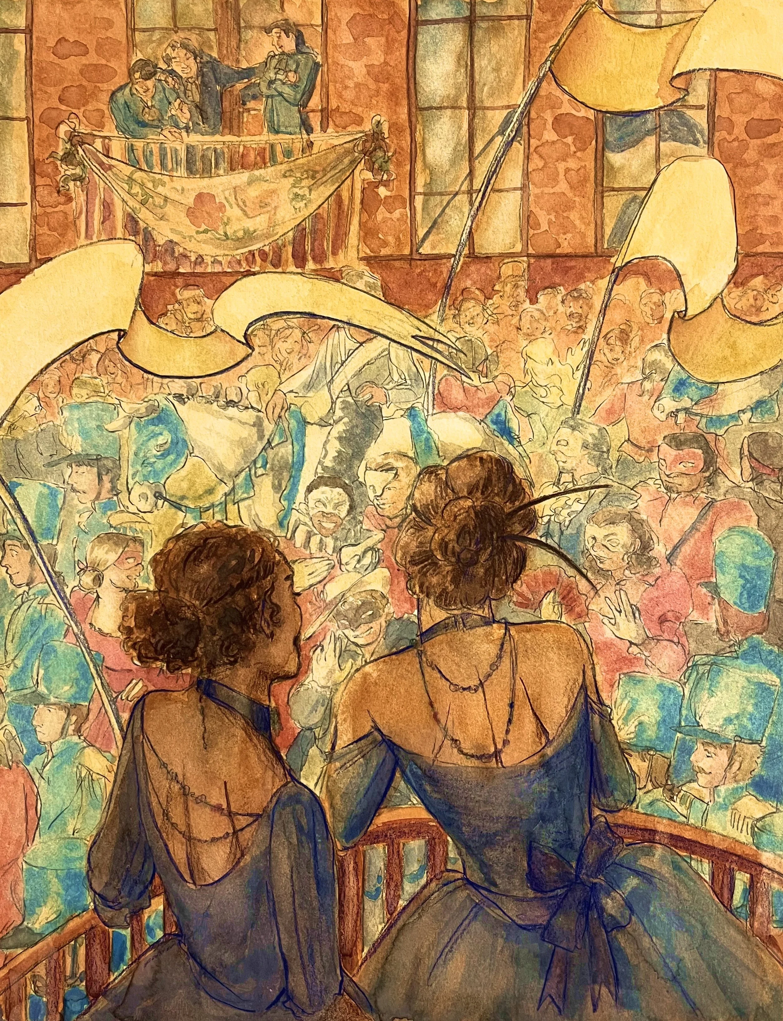 Masquerade Parade (2025) - Watercolor & colored pencil