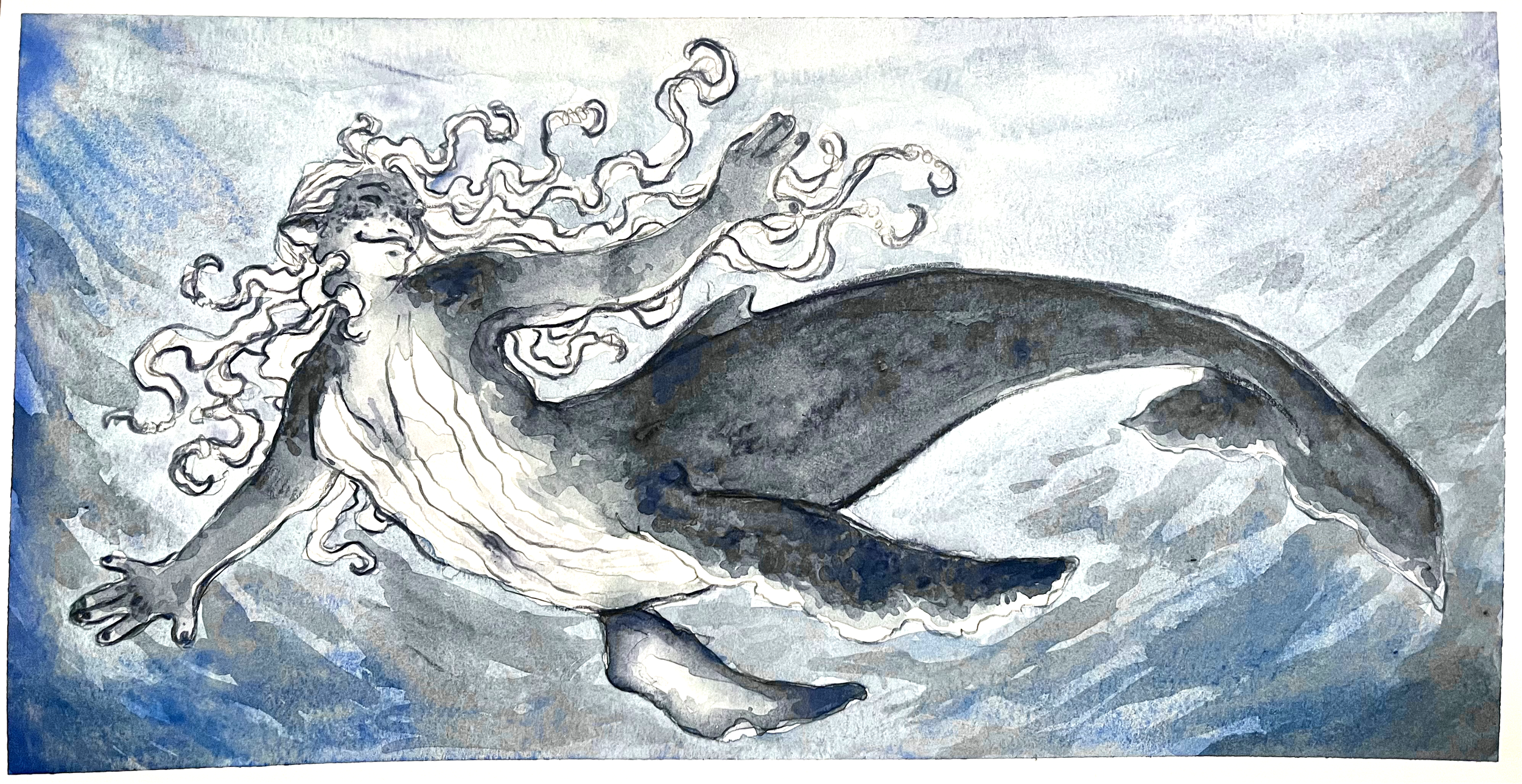 Humpback Whale Mermaid: MerMay 2025 Series - Watercolor & colored pencil