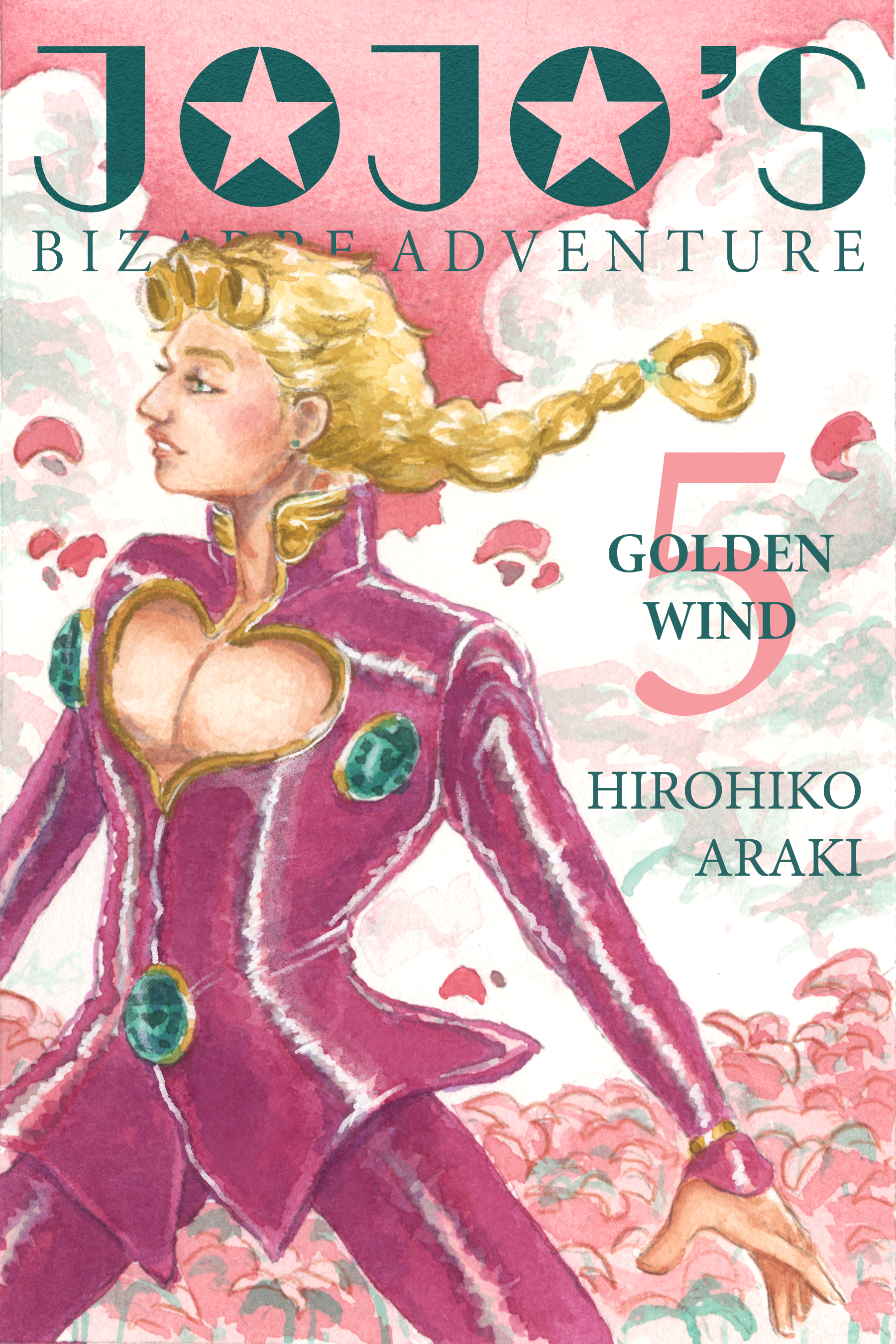 Golden Wind fan-made book cover design (2025) - Watercolor & digital typesetting/formatting