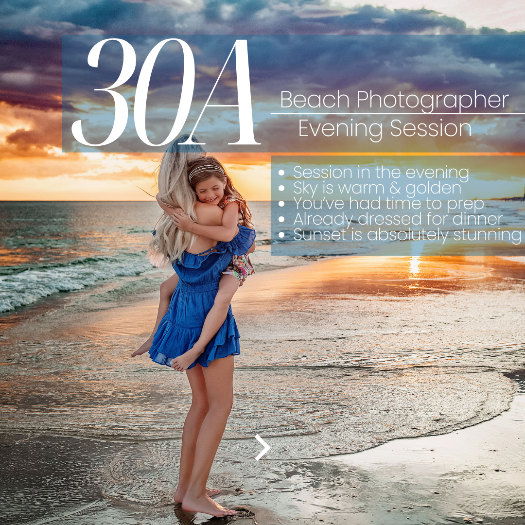 Mother in cobalt blue off shoulder dress holding young daughter during a golden hour sunset family beach session on the coast of Florida, Captured by 30A Beach Photographer Lisa Marie
