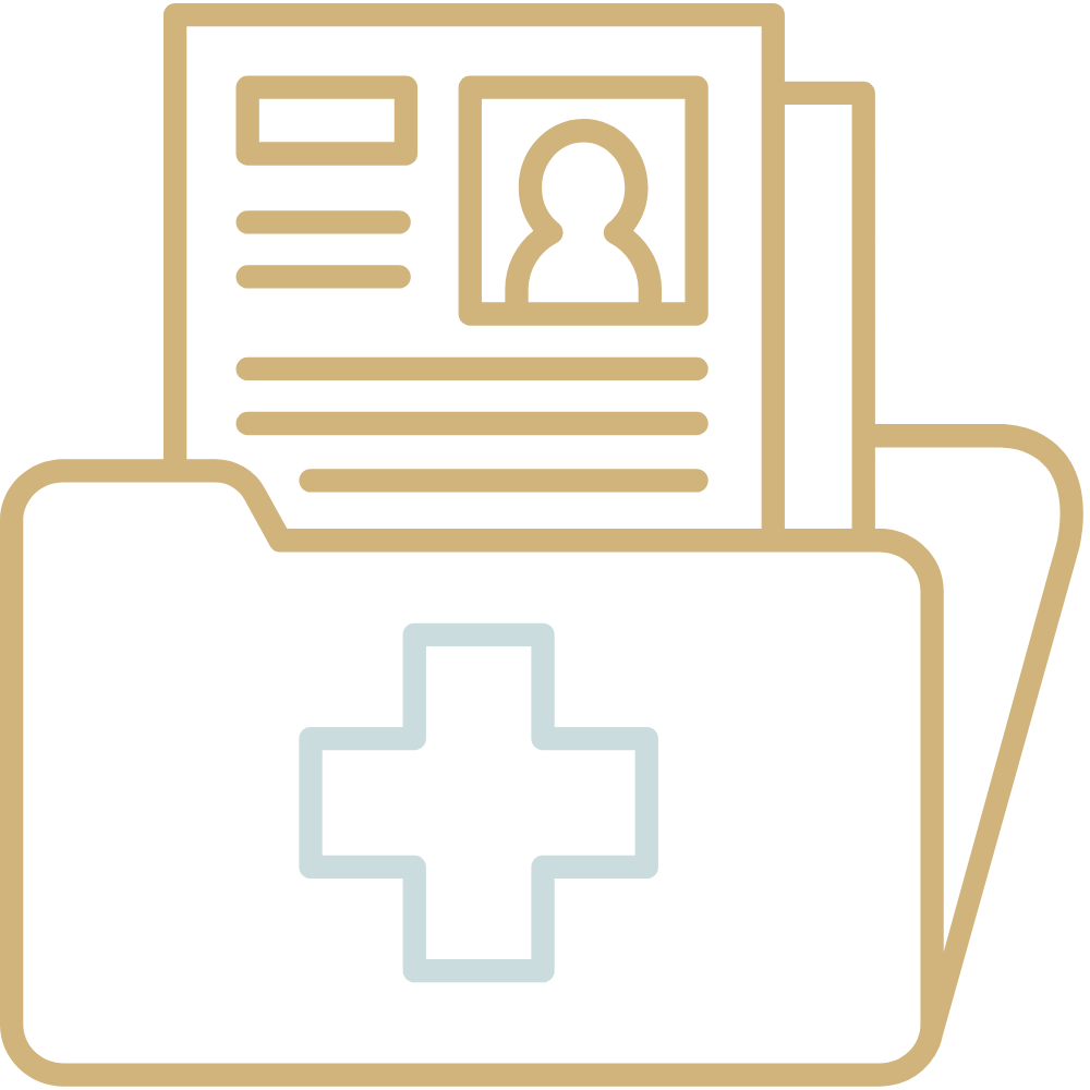 Icon of a medical folder with documents representing custom care plans for patients