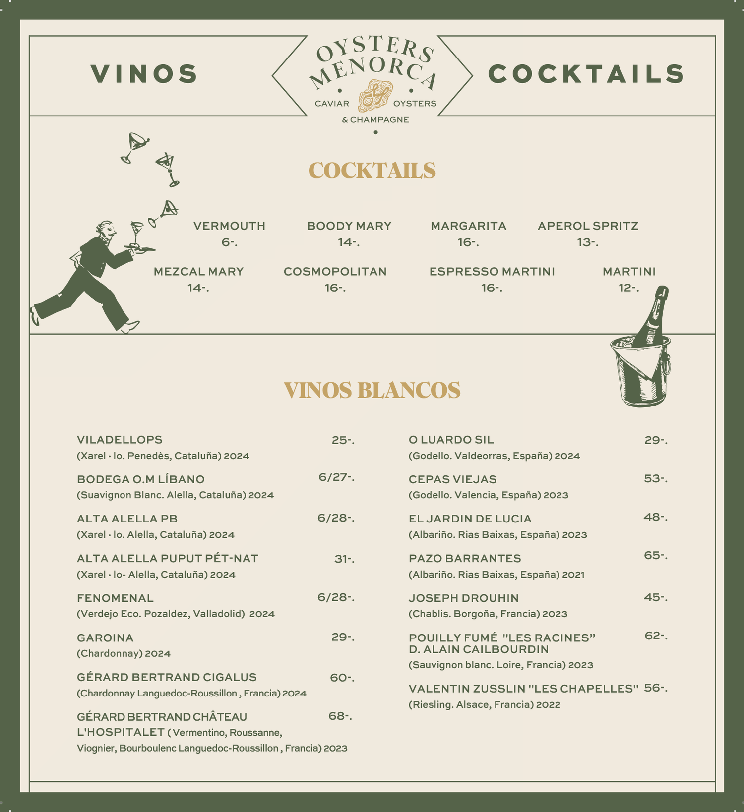 Oysters Menorca Menu Drinks