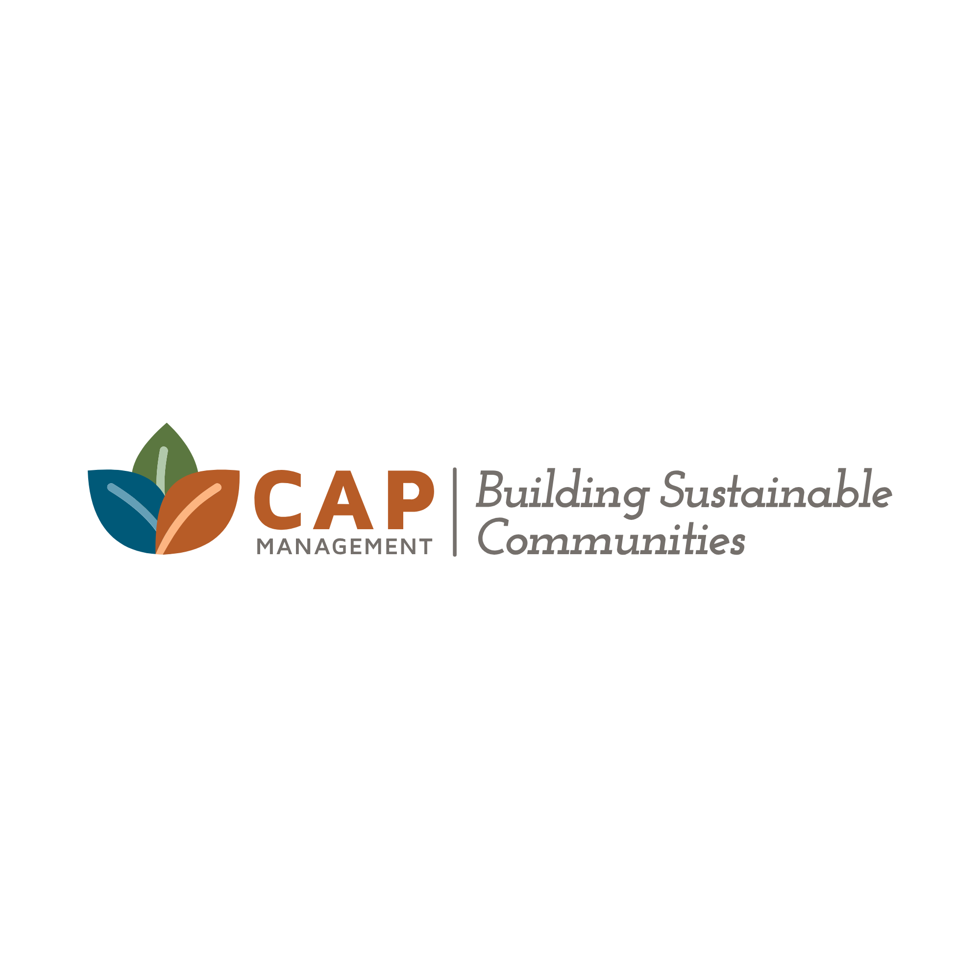 CAP Management logo with a stylized leaf design and the text 'Building Sustainable Communities'.